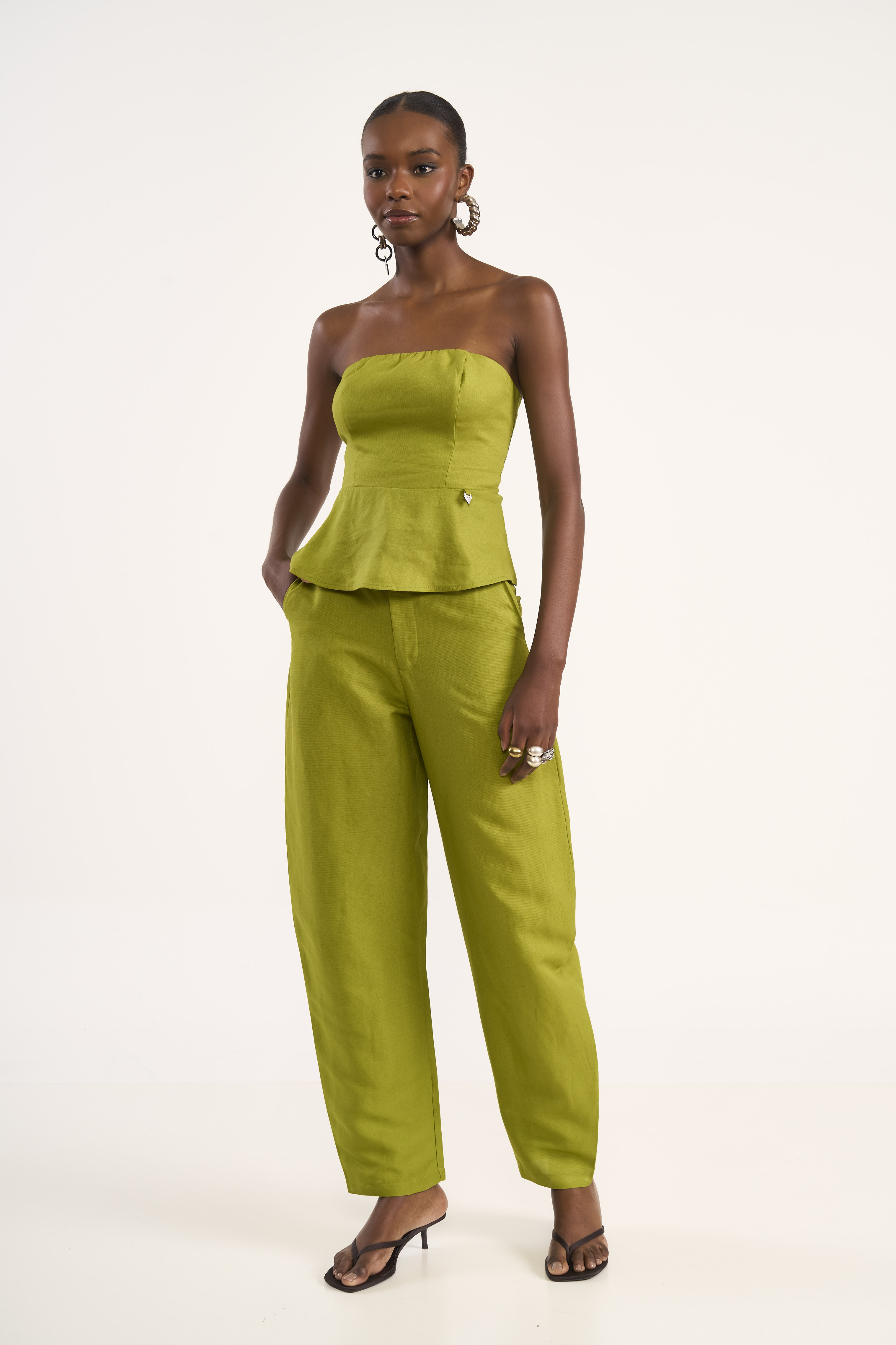CALÇA LINHO M VERDE BOOK