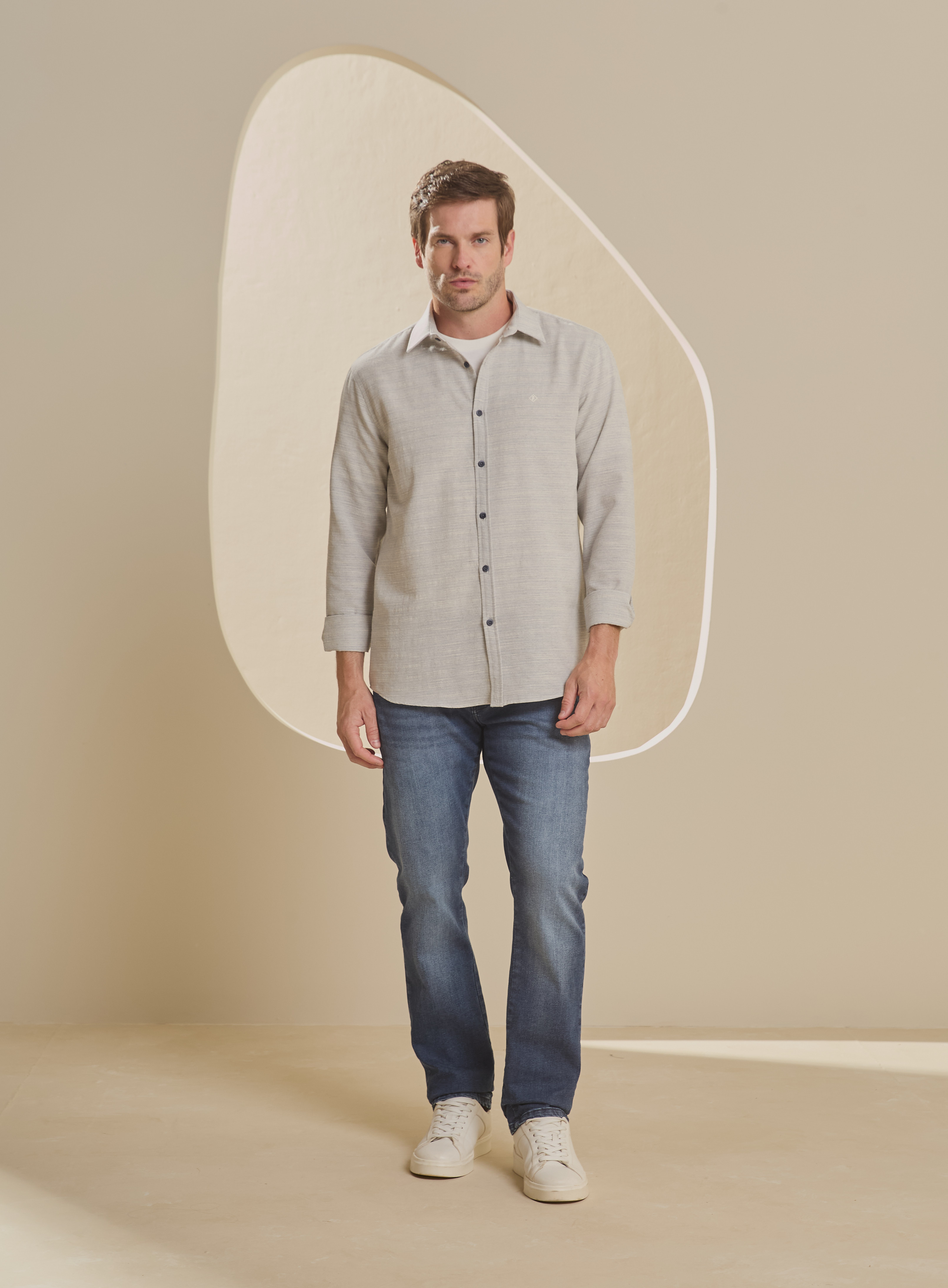 CAMISA RELAX G CINZA/BEGE