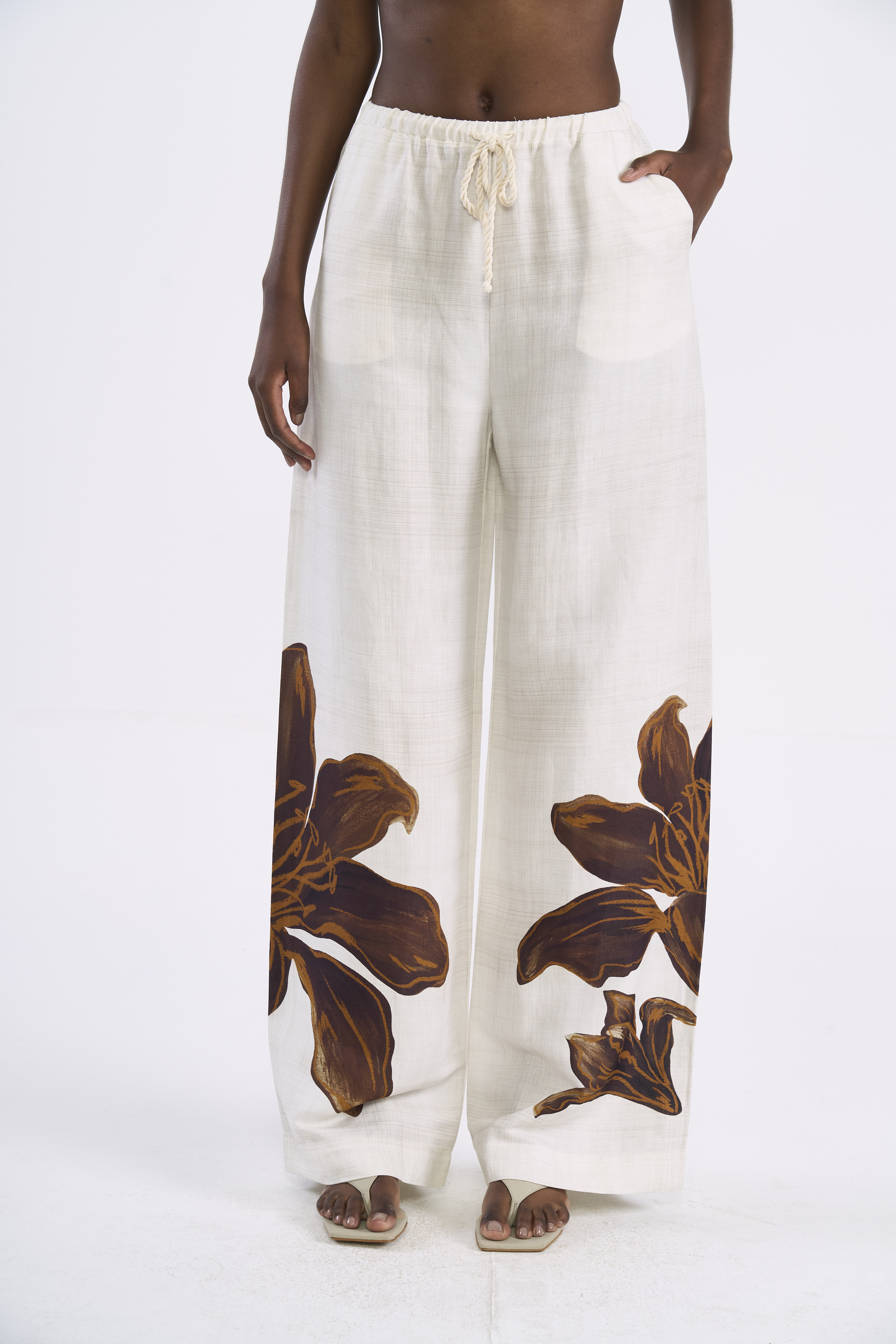 CALÇA LINHO ESTAMPADA M MAXI FLORA II