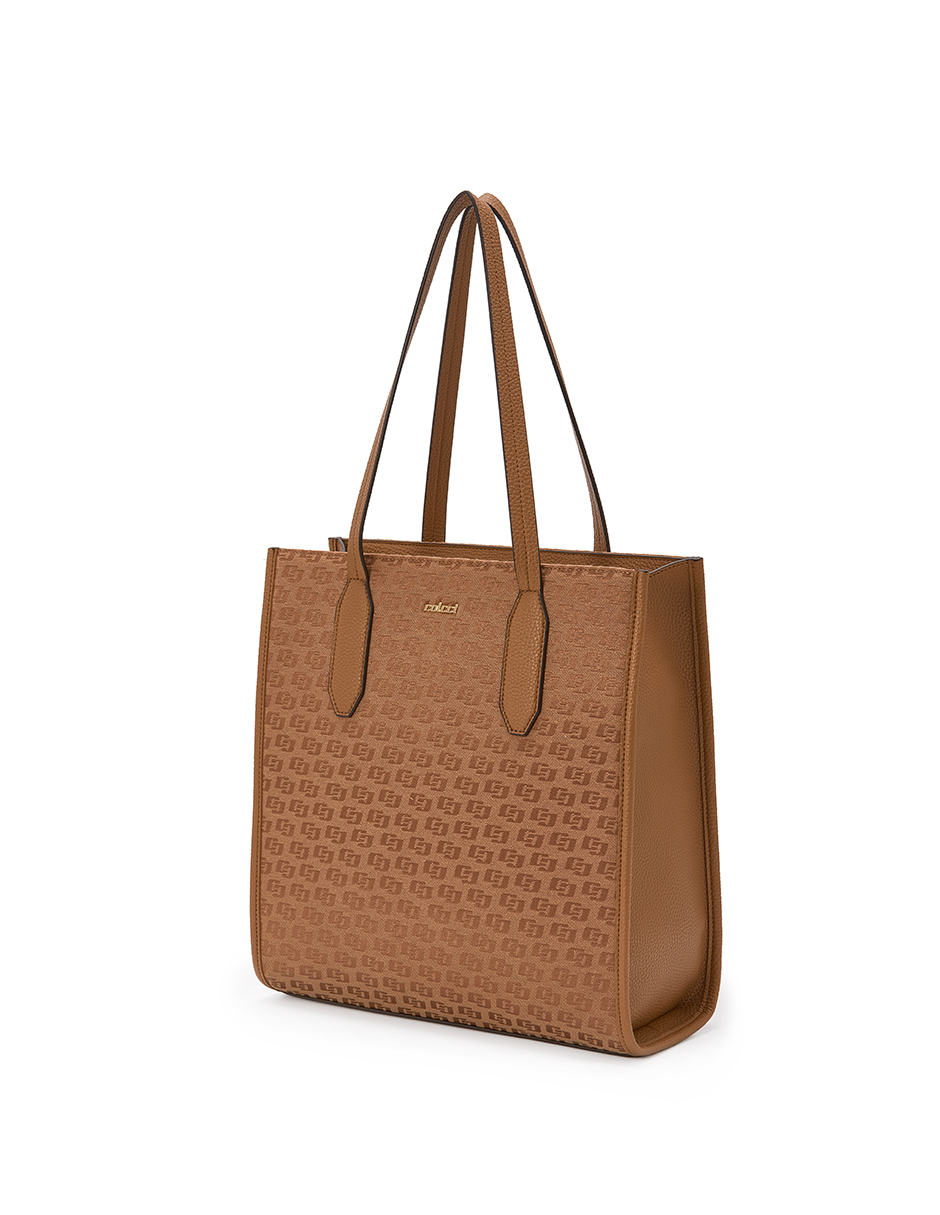 BOLSA COLCCI FEM SHOP BAG JACQUARD U CARAMELO