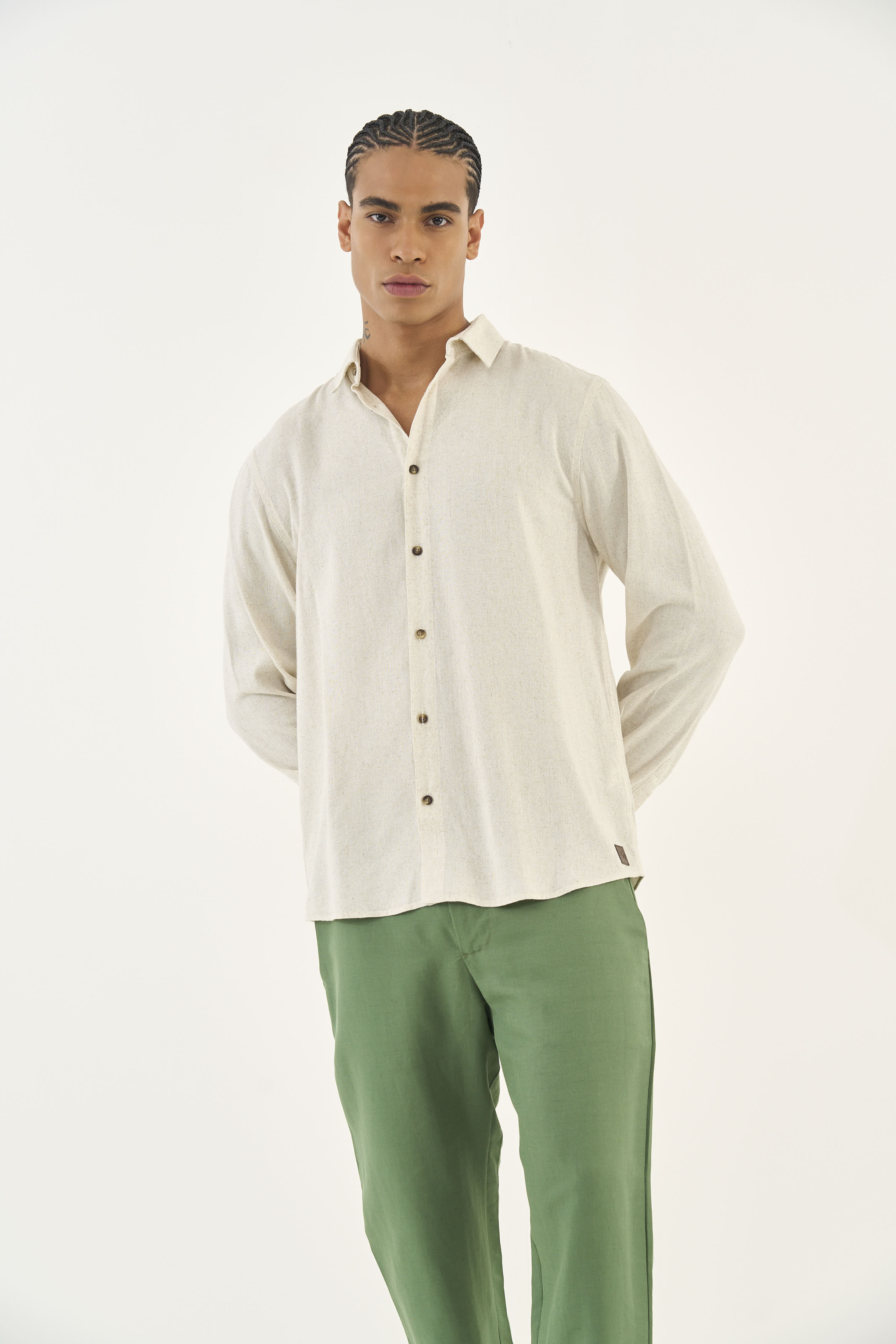 CAMISA LINHO RELAX G BEGE CINZAS