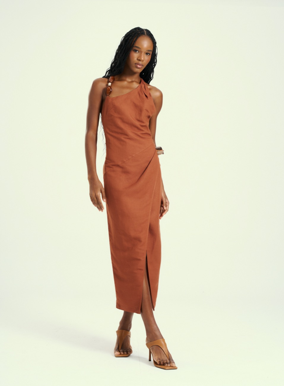 VESTIDO LINHO GG MARROM CHEASTNU