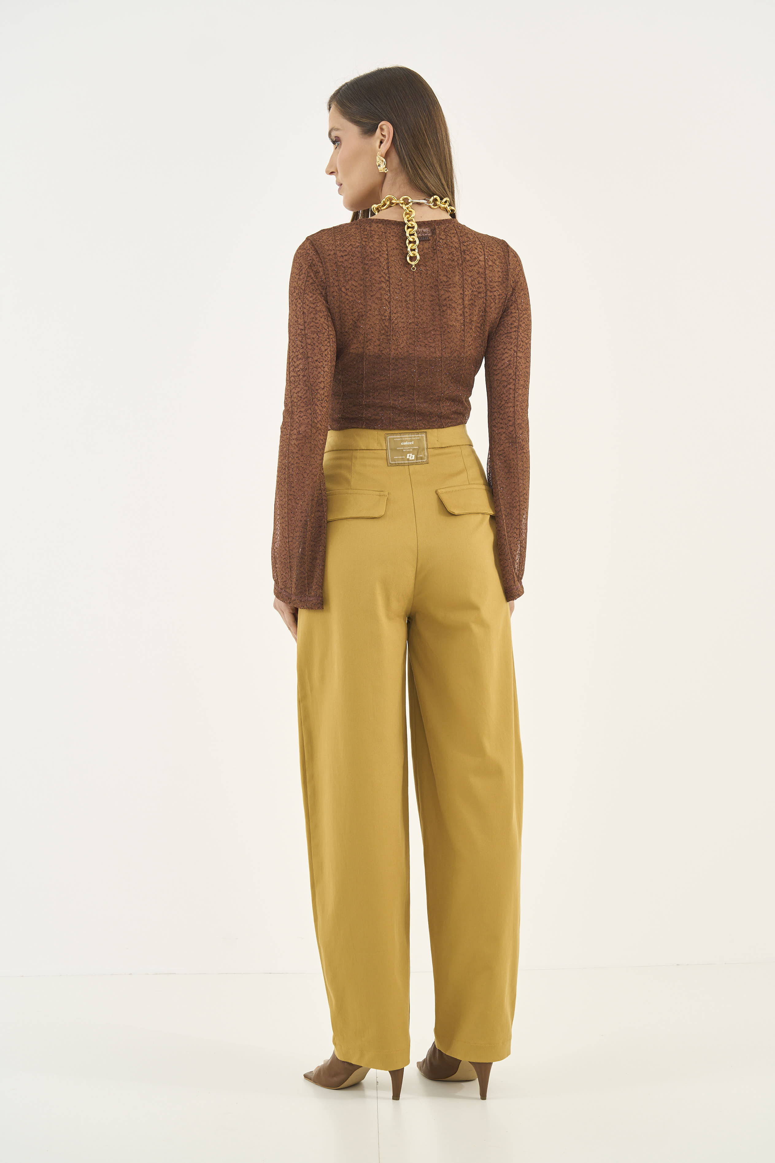 CALÇA SARJA JOANA 38 MARROM EBBELA