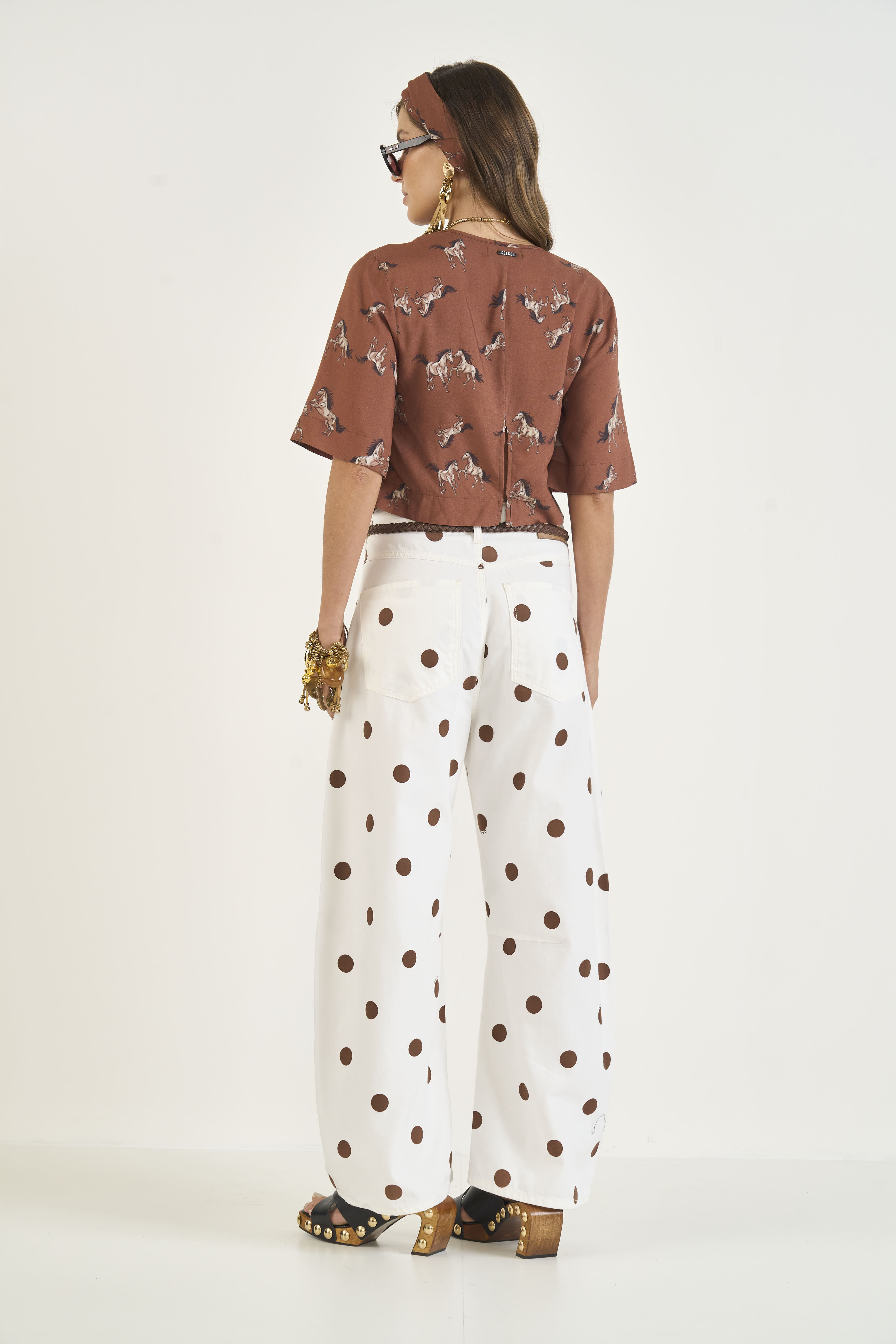 CALÇA SARJA BARRIL ESTAMPADA 44 POA QUADRO