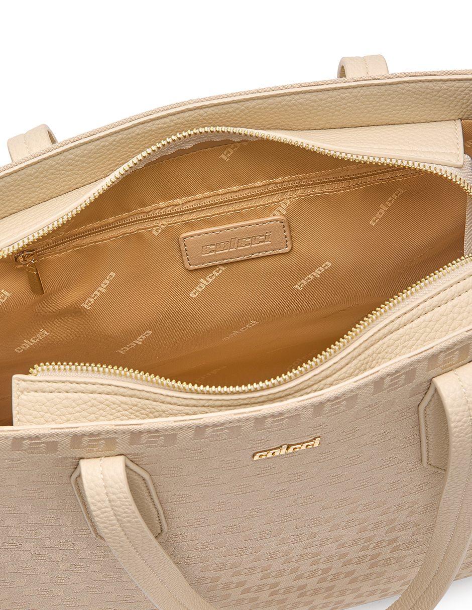 BOLSA COLCCI FEM SHOP BAG JACQUARD U CARAMELO