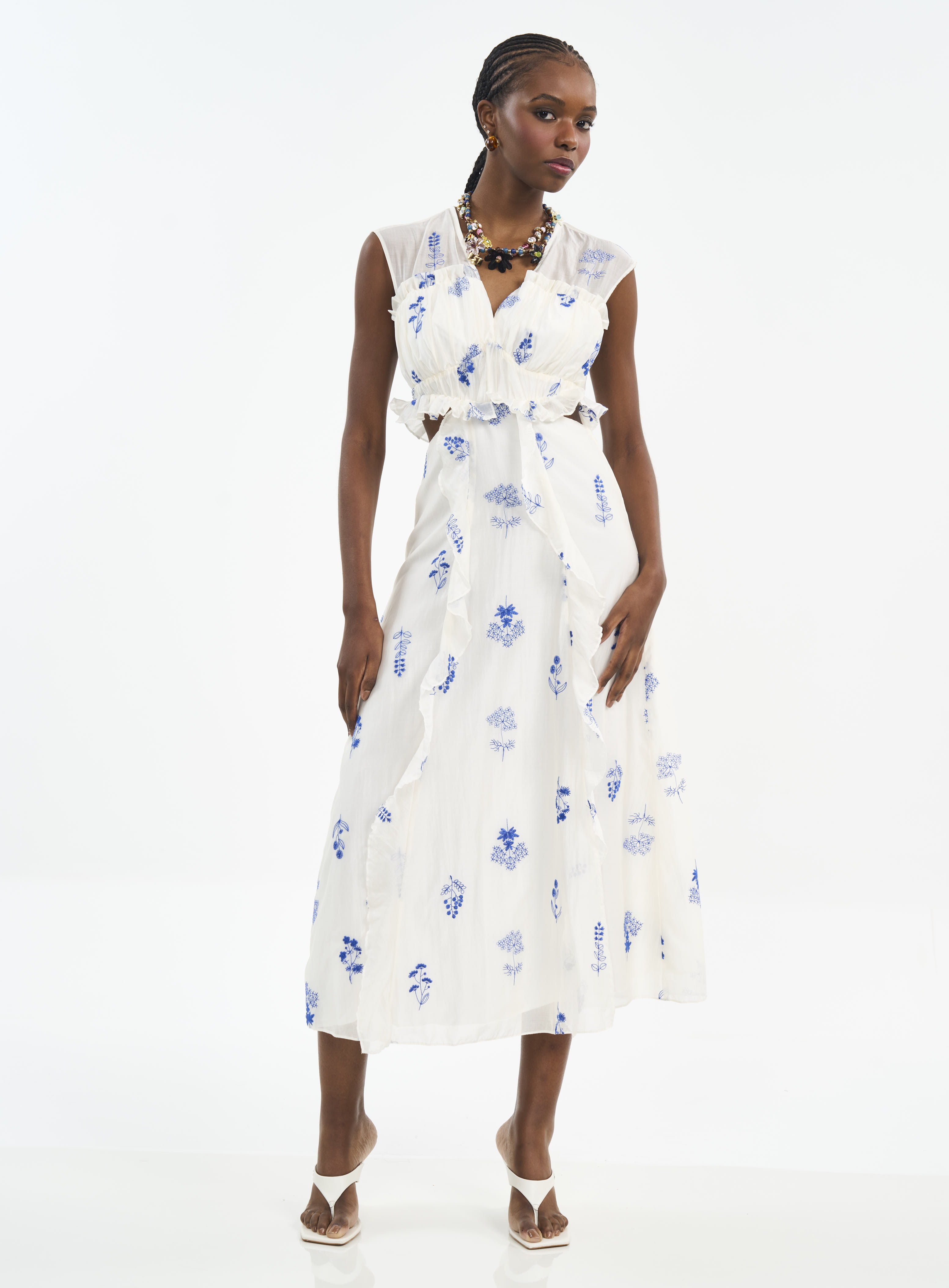 VESTIDO BORDADO P OFF/AZUL