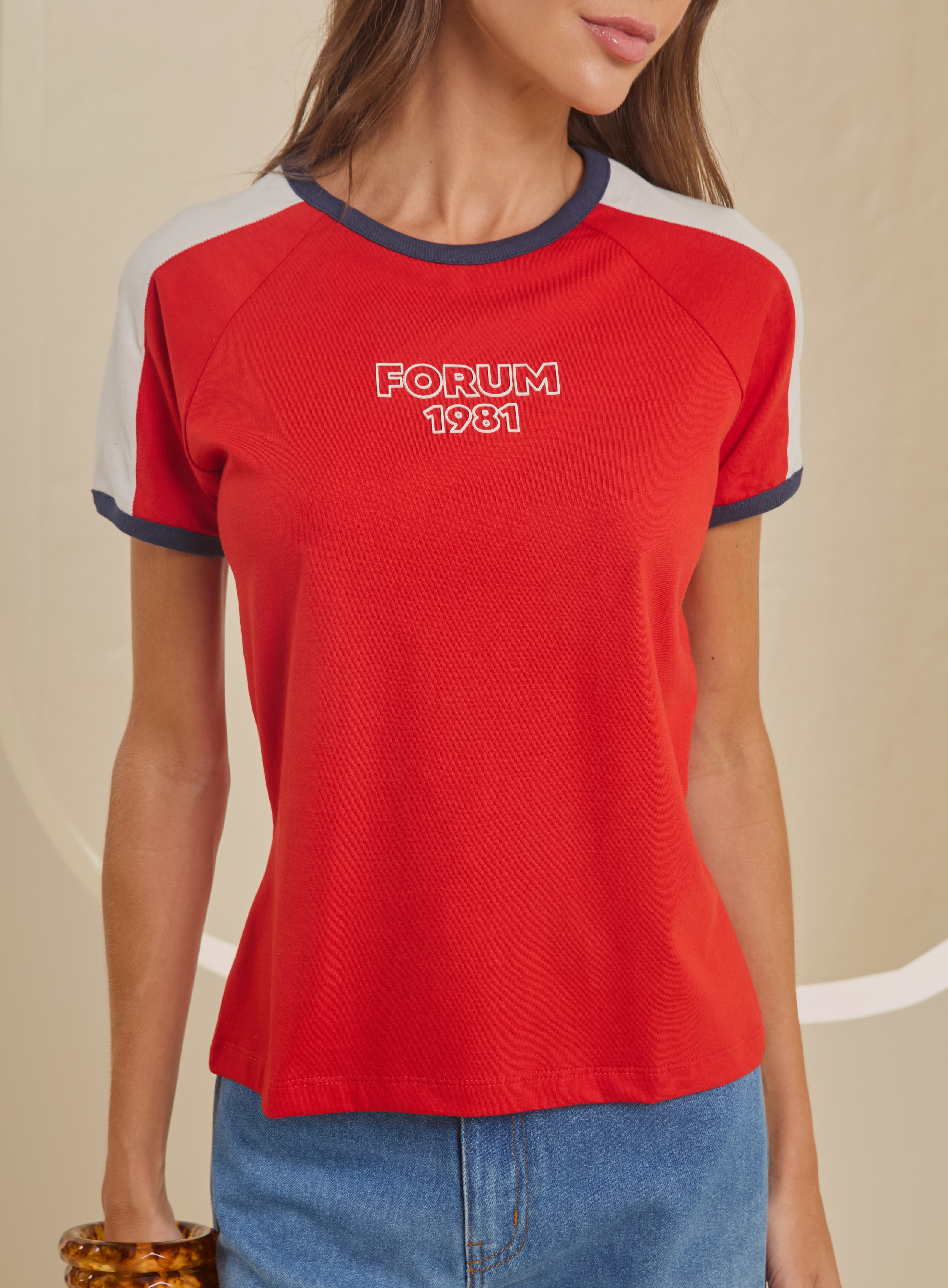 CAMISETA FORUM G VERMELHO/OFF/AZ