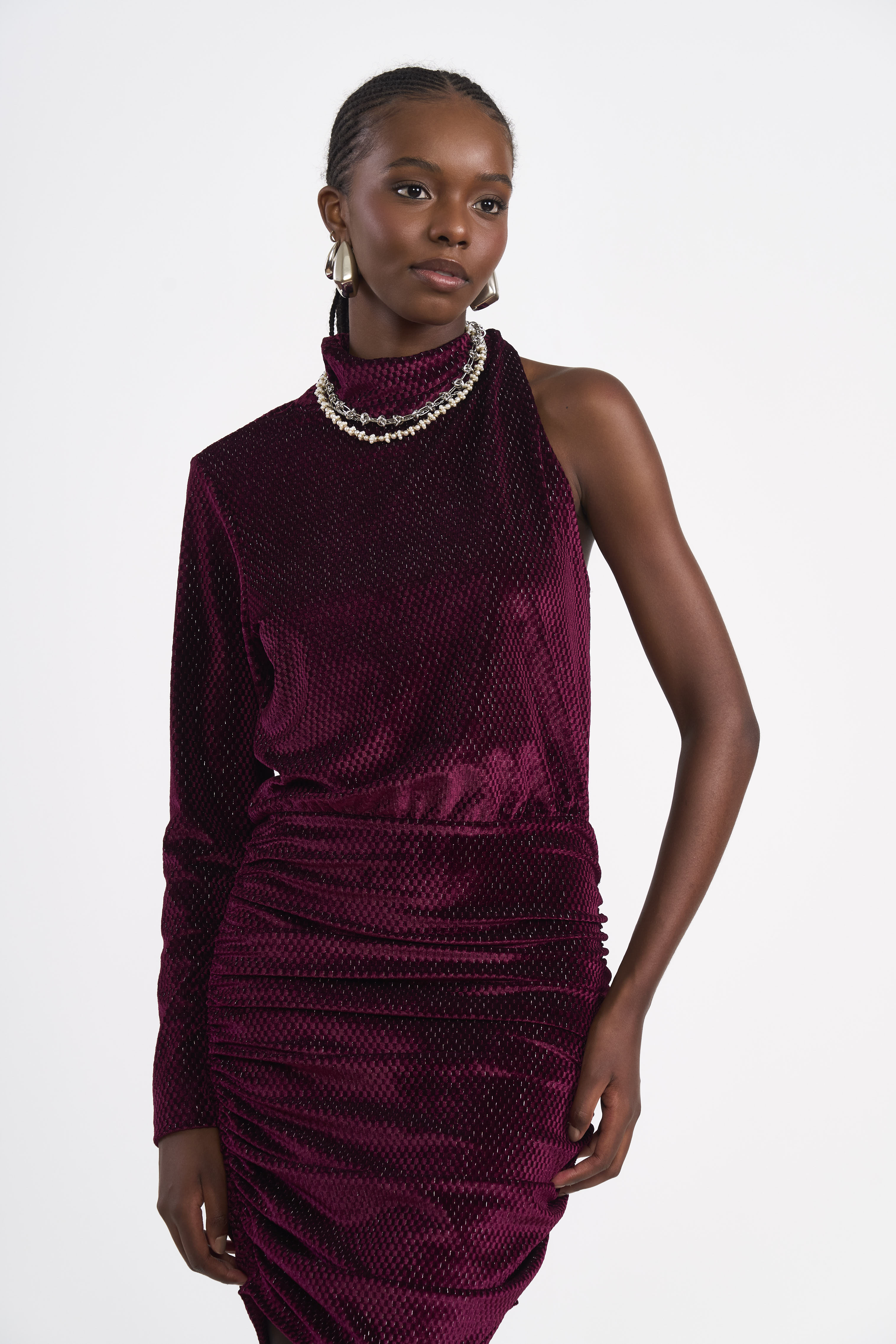 VESTIDO VELUDO METALIZADO P BORDO BLOODSTONE