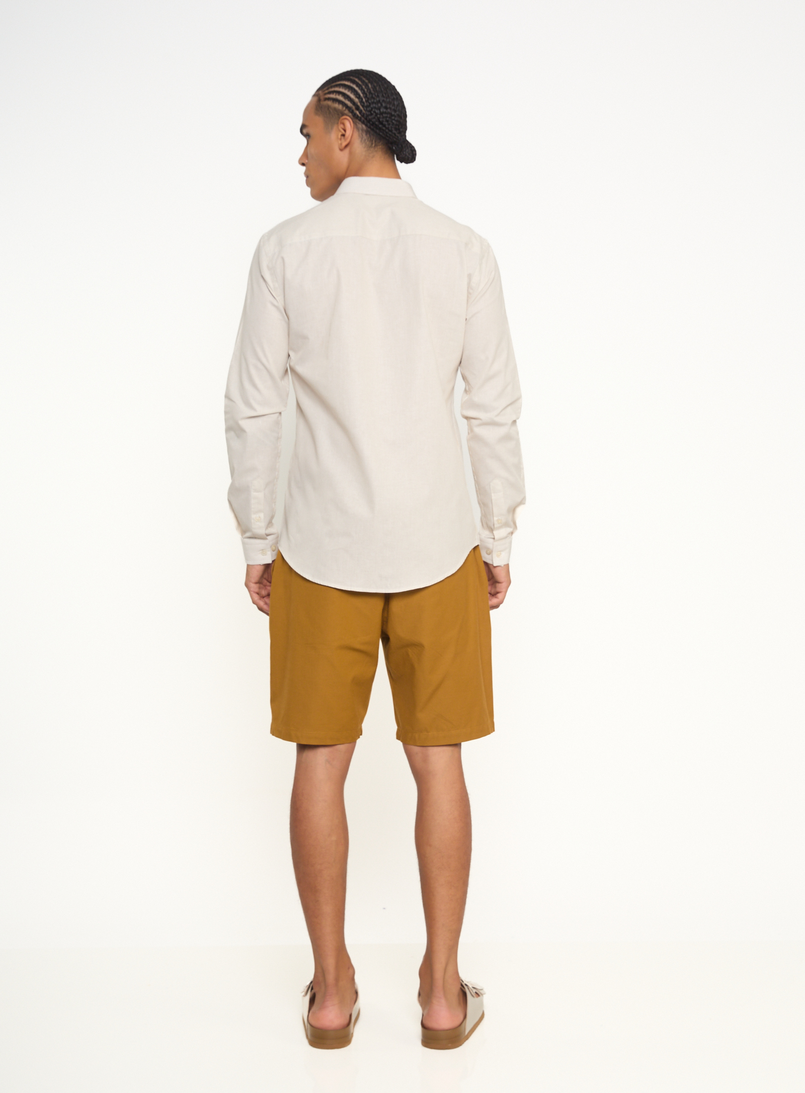 CAMISA WORK FIT LISTRADA G BRANCO/BEGE