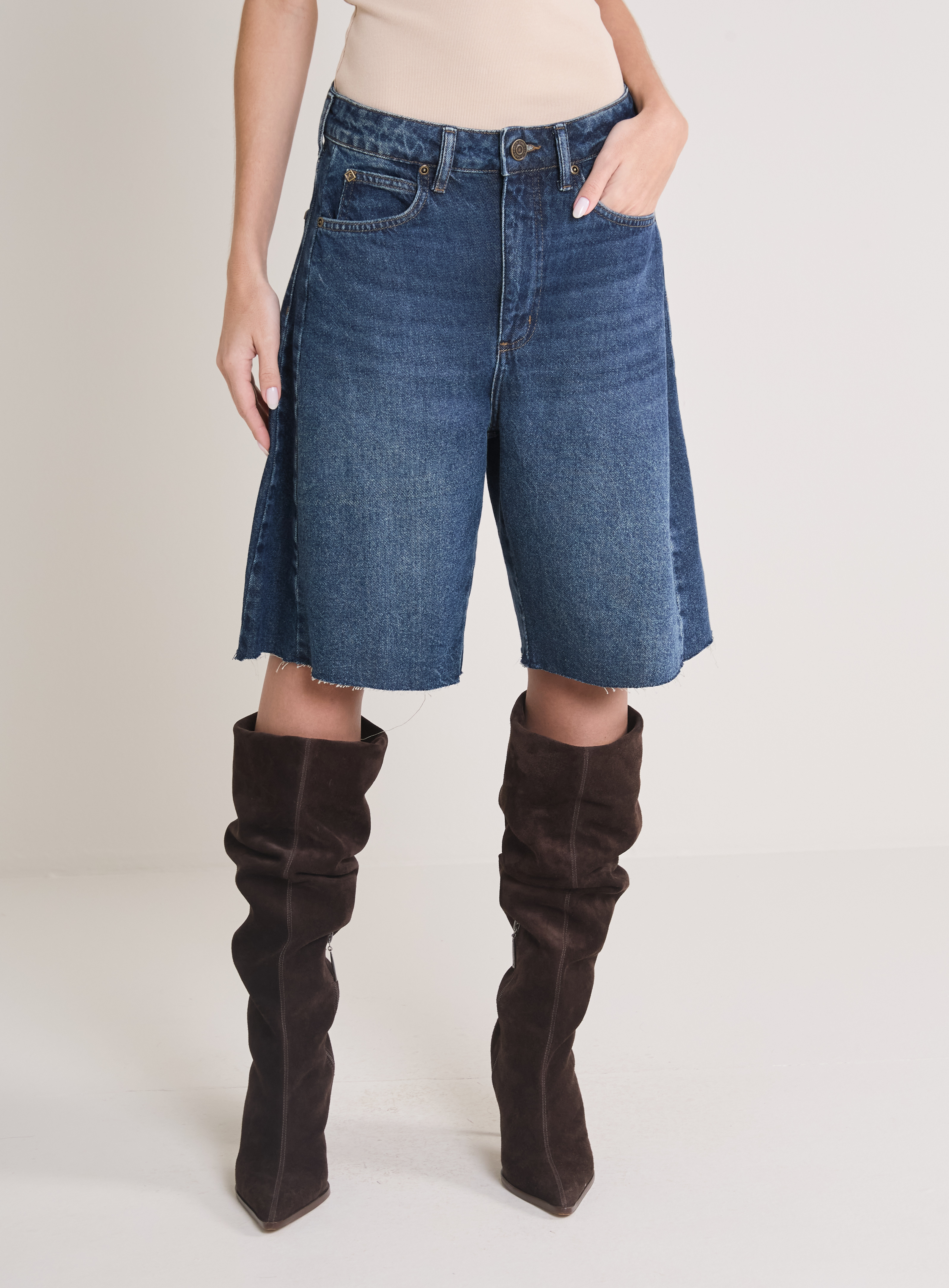 BERMUDA JEANS BARREL 38 INDIGO