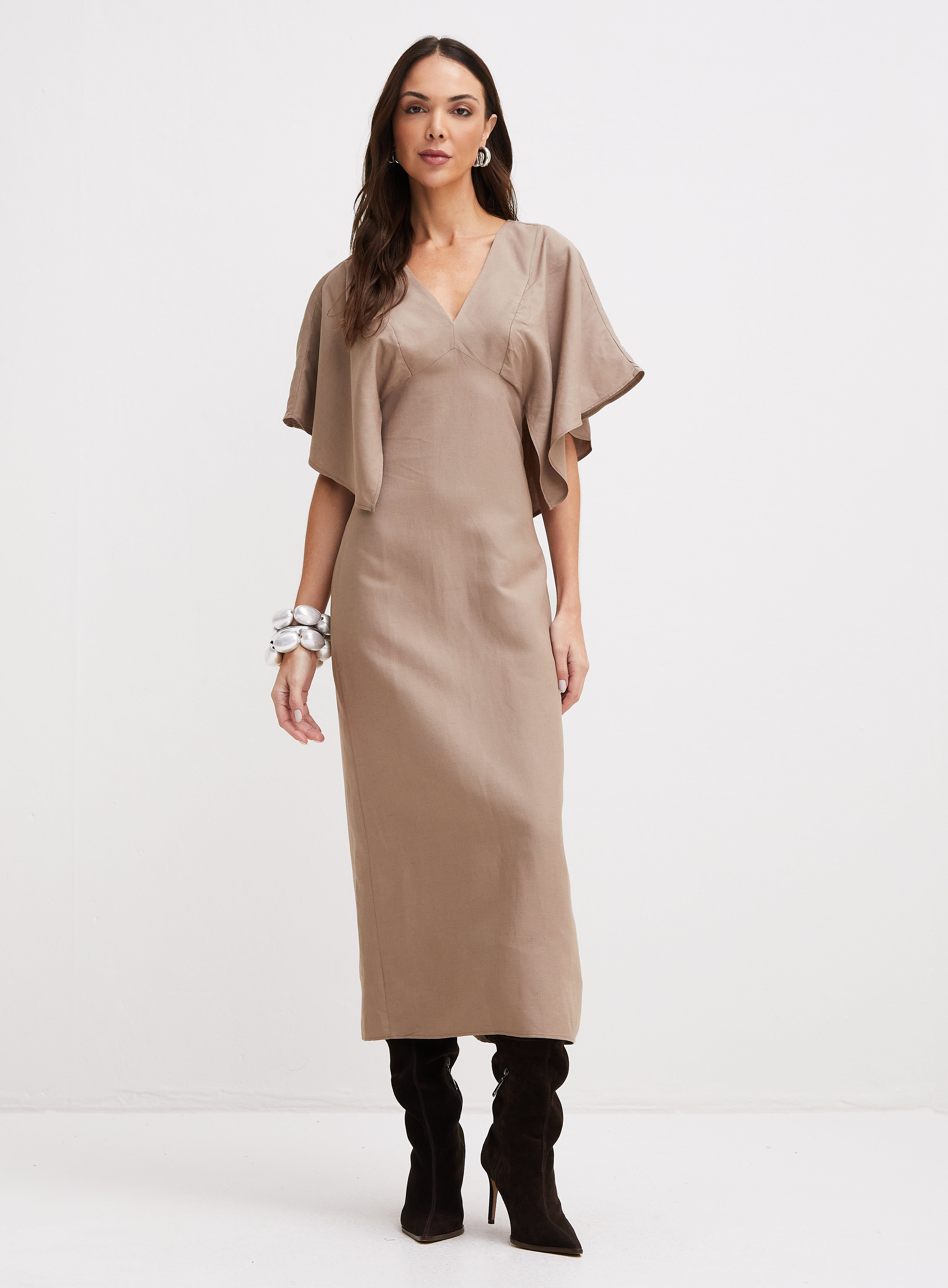 VESTIDO LINHO M MARROM NOZ MOSC