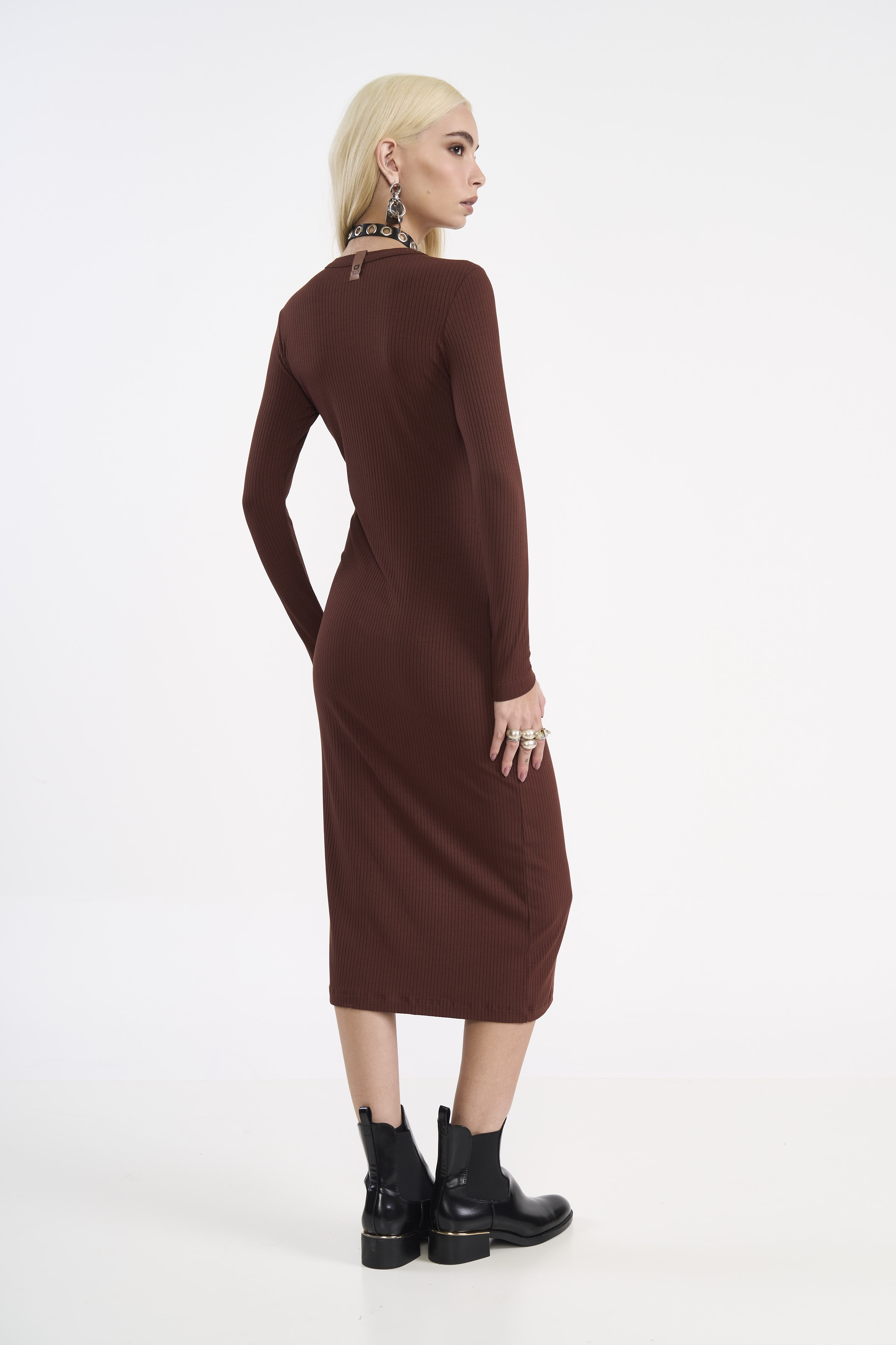 VESTIDO CANELADO G MARROM BEATEN BROWN
