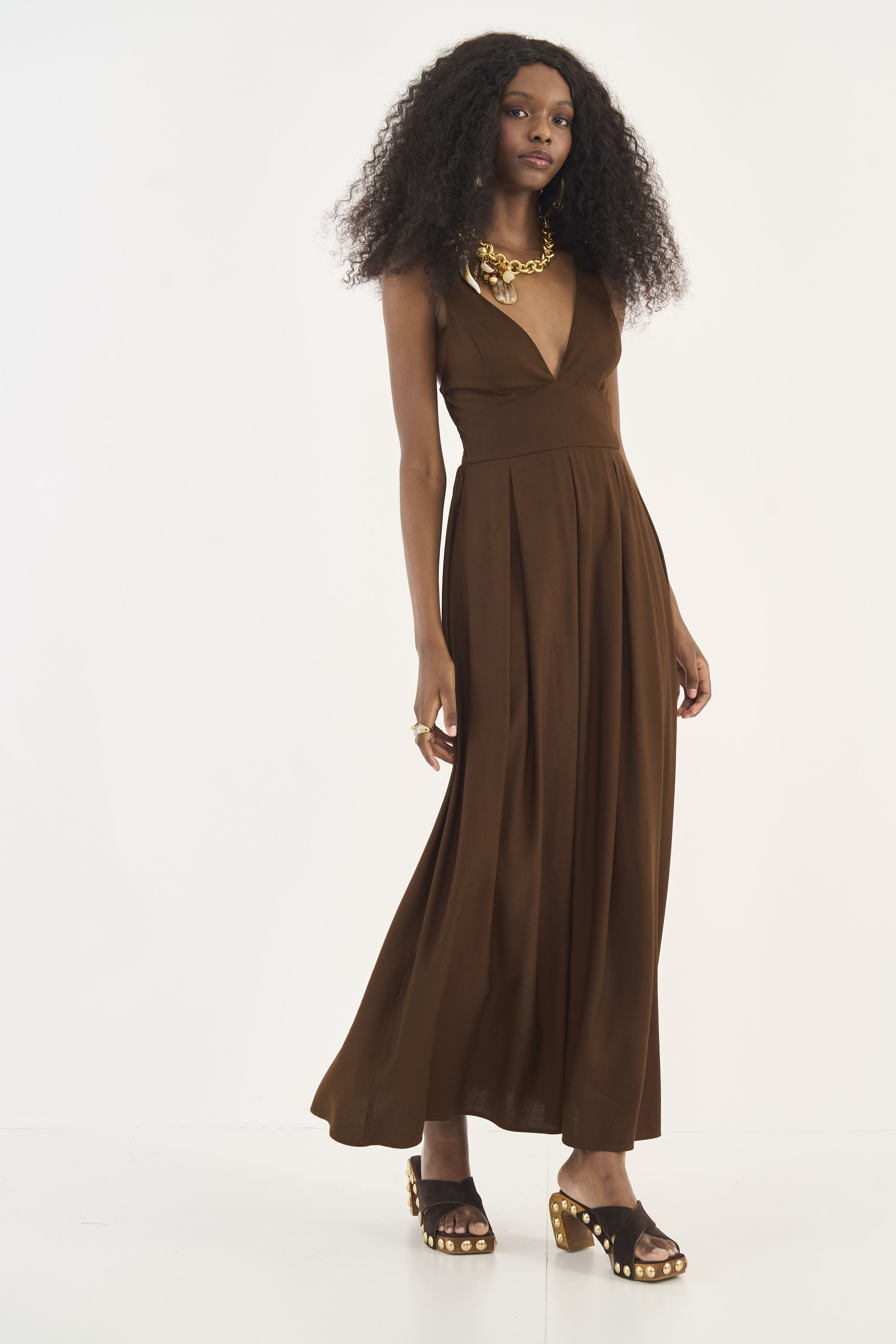 VESTIDO LINHO G MARROM NOBUCK