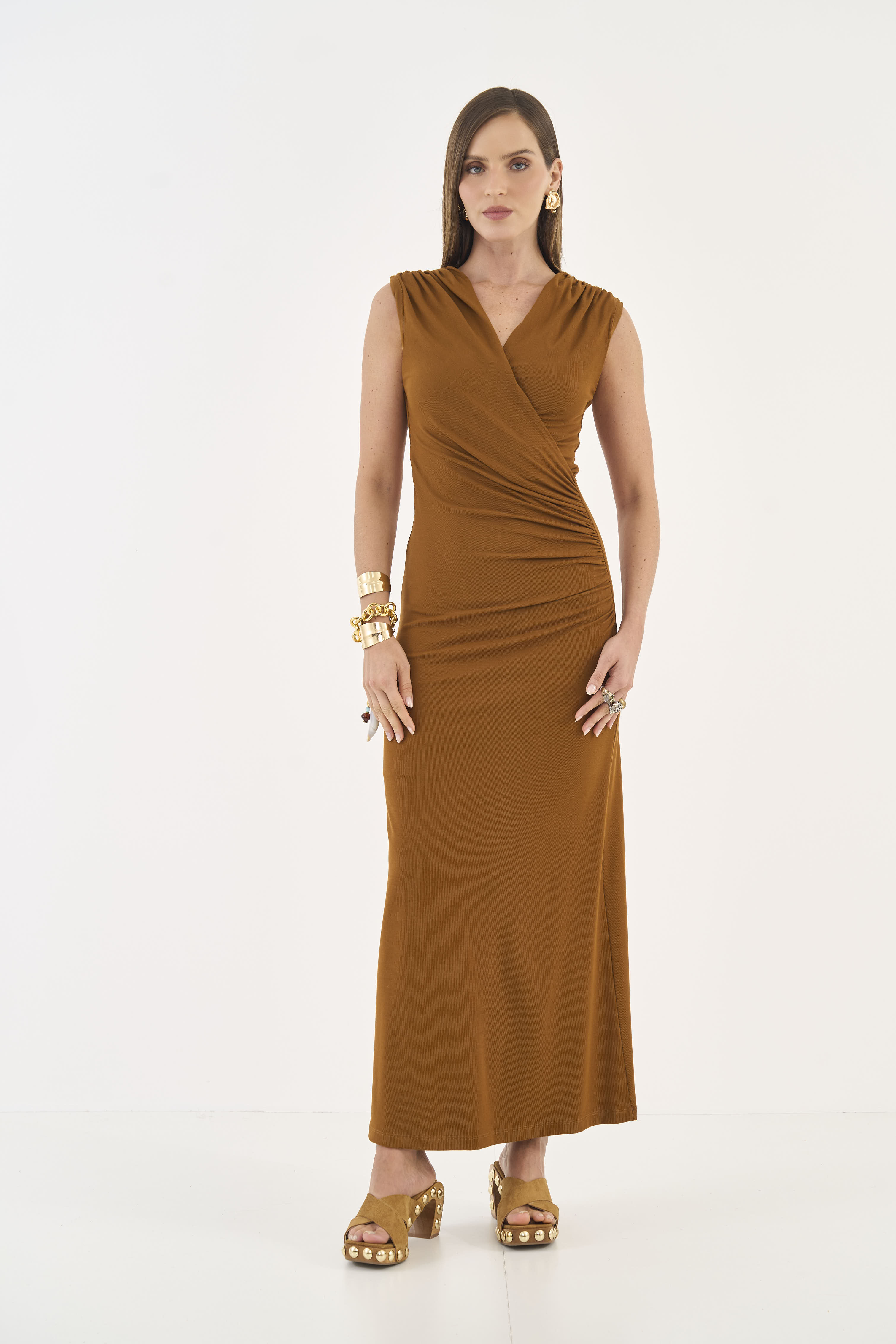 VESTIDO CANELADO P MARROM DROME