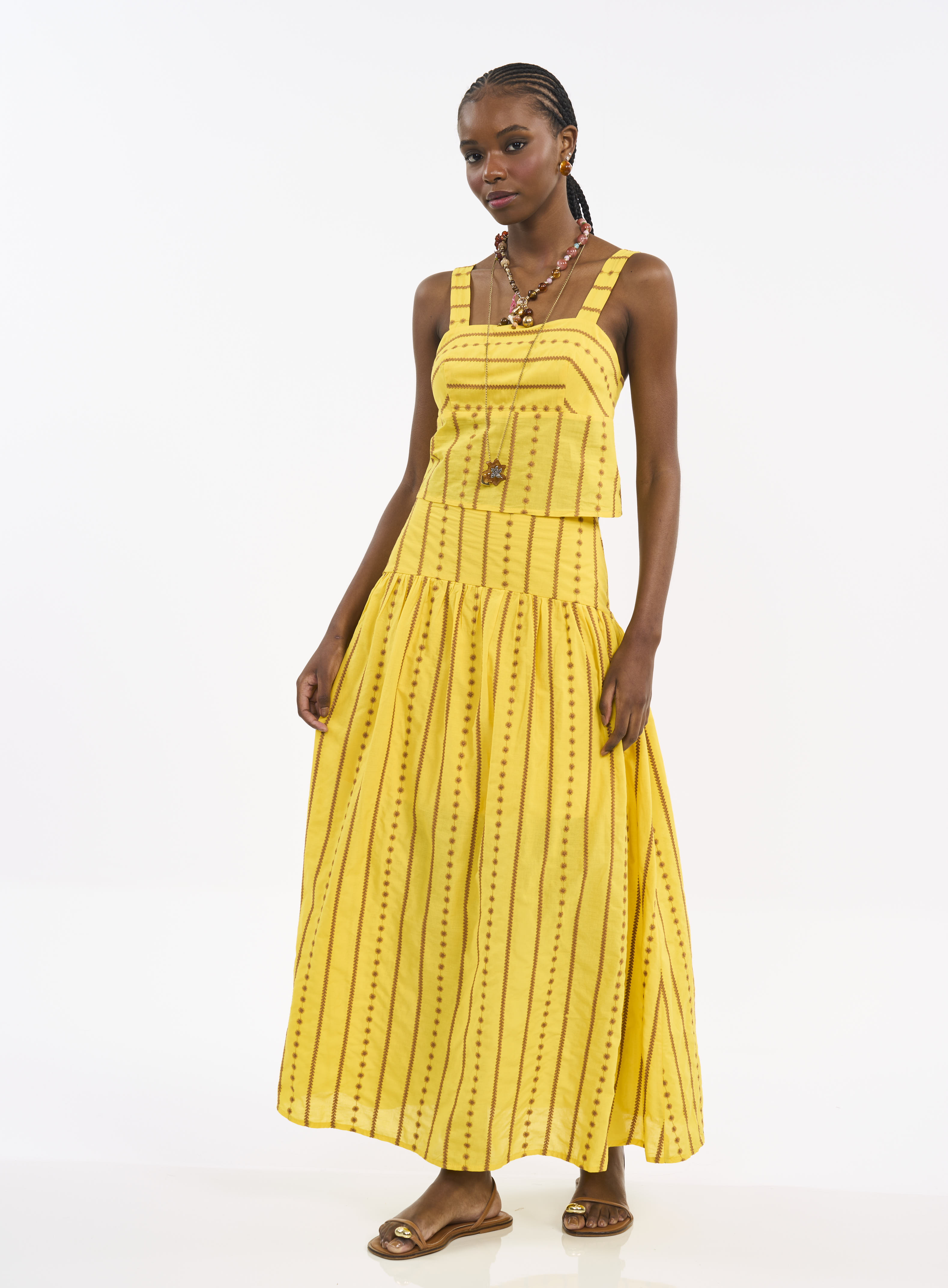 SAIA BORDADA M AMARELO/MARROM