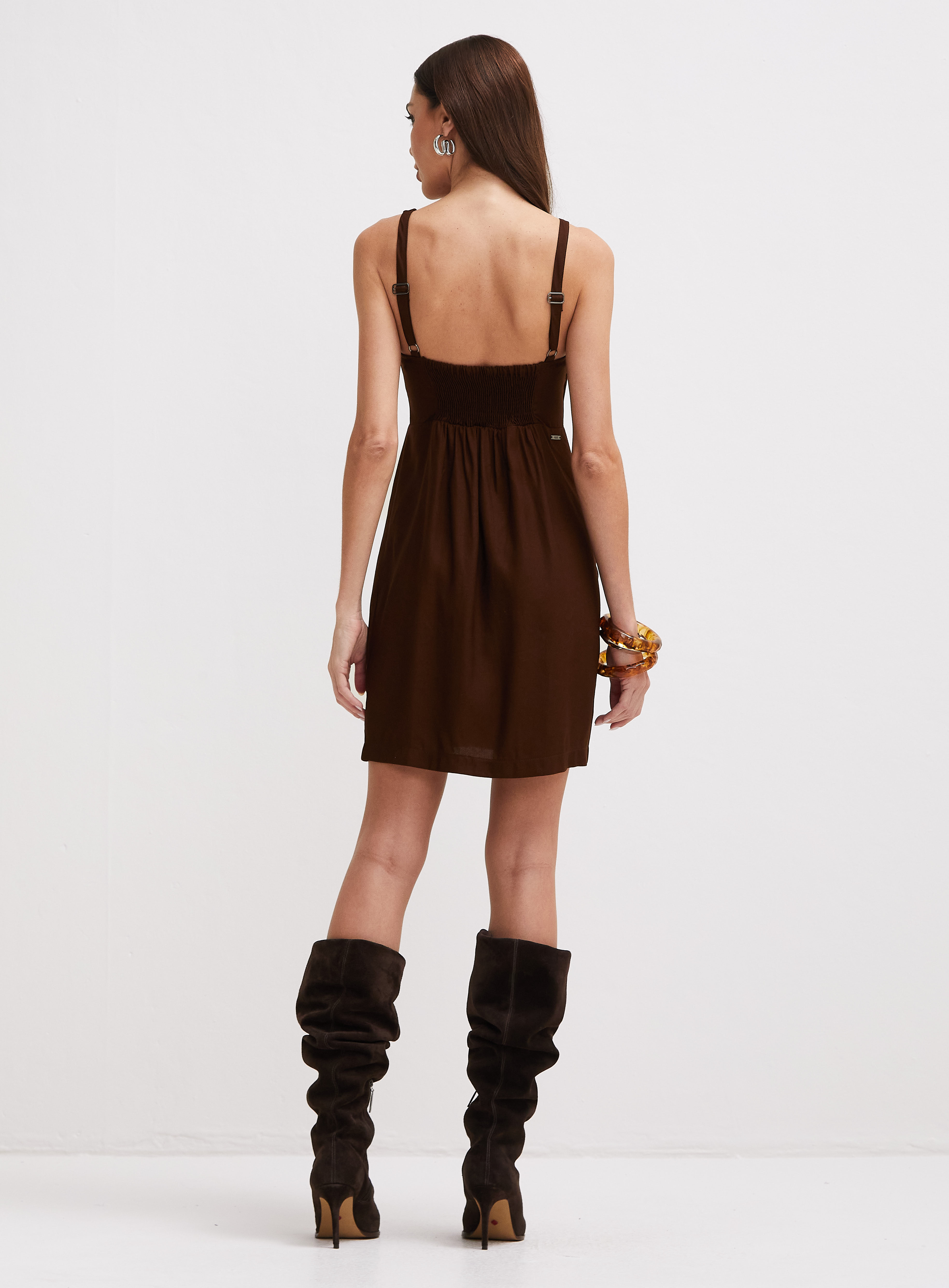 VESTIDO LINHO M MARROM NOBUCK