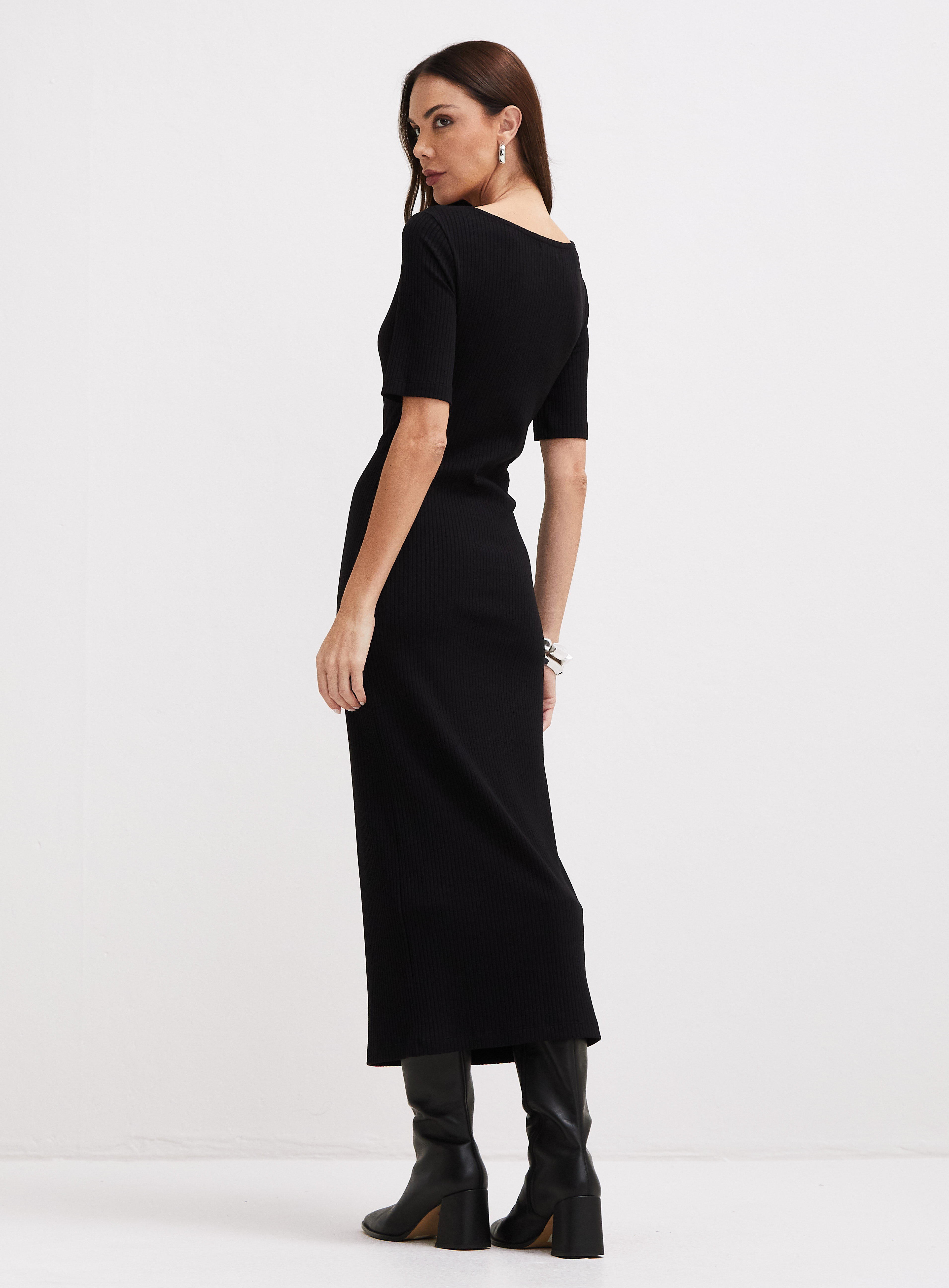 VESTIDO CANELADO G PRETO