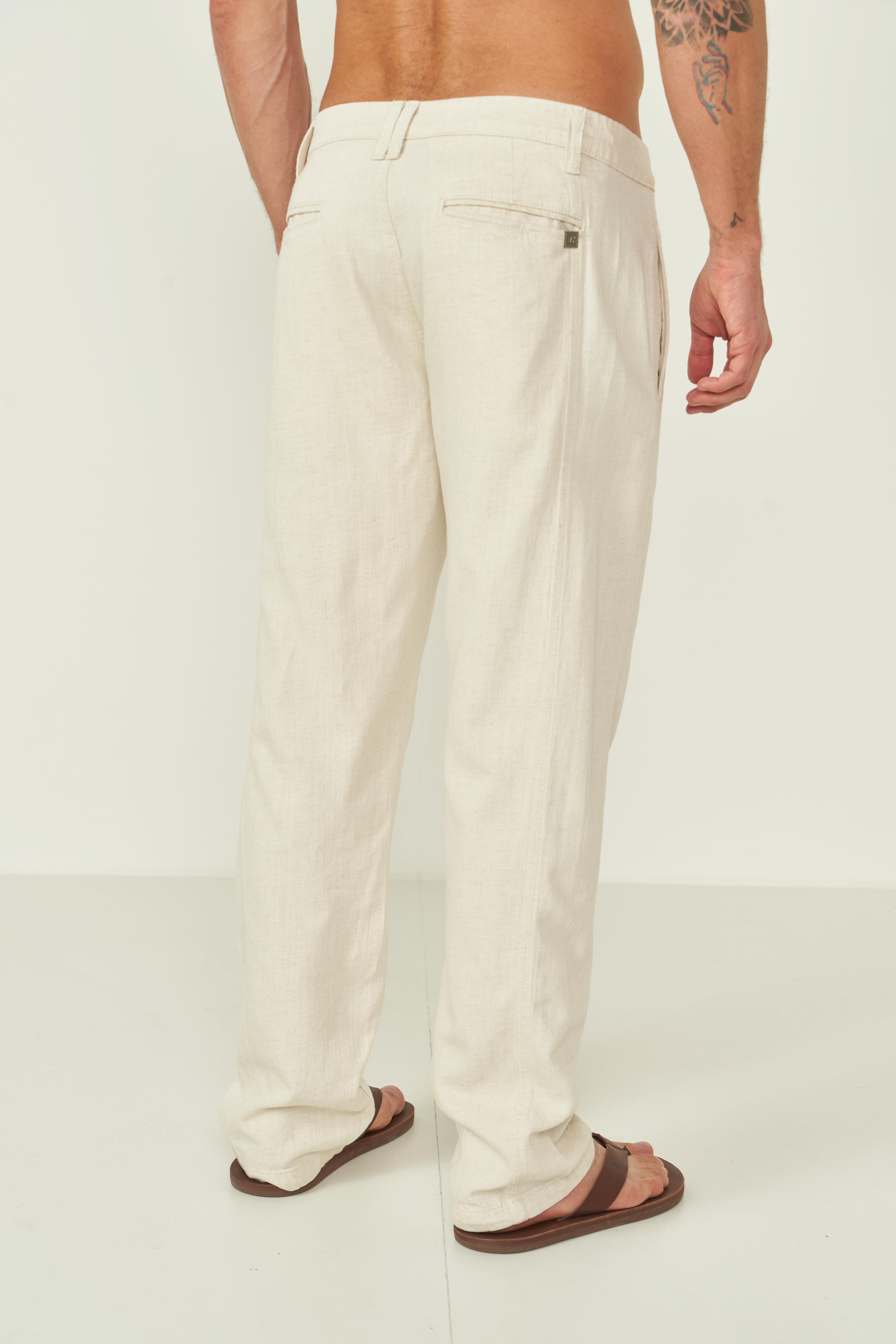CALÇA SARJA LINHO RETA 44 OFF/MARROM