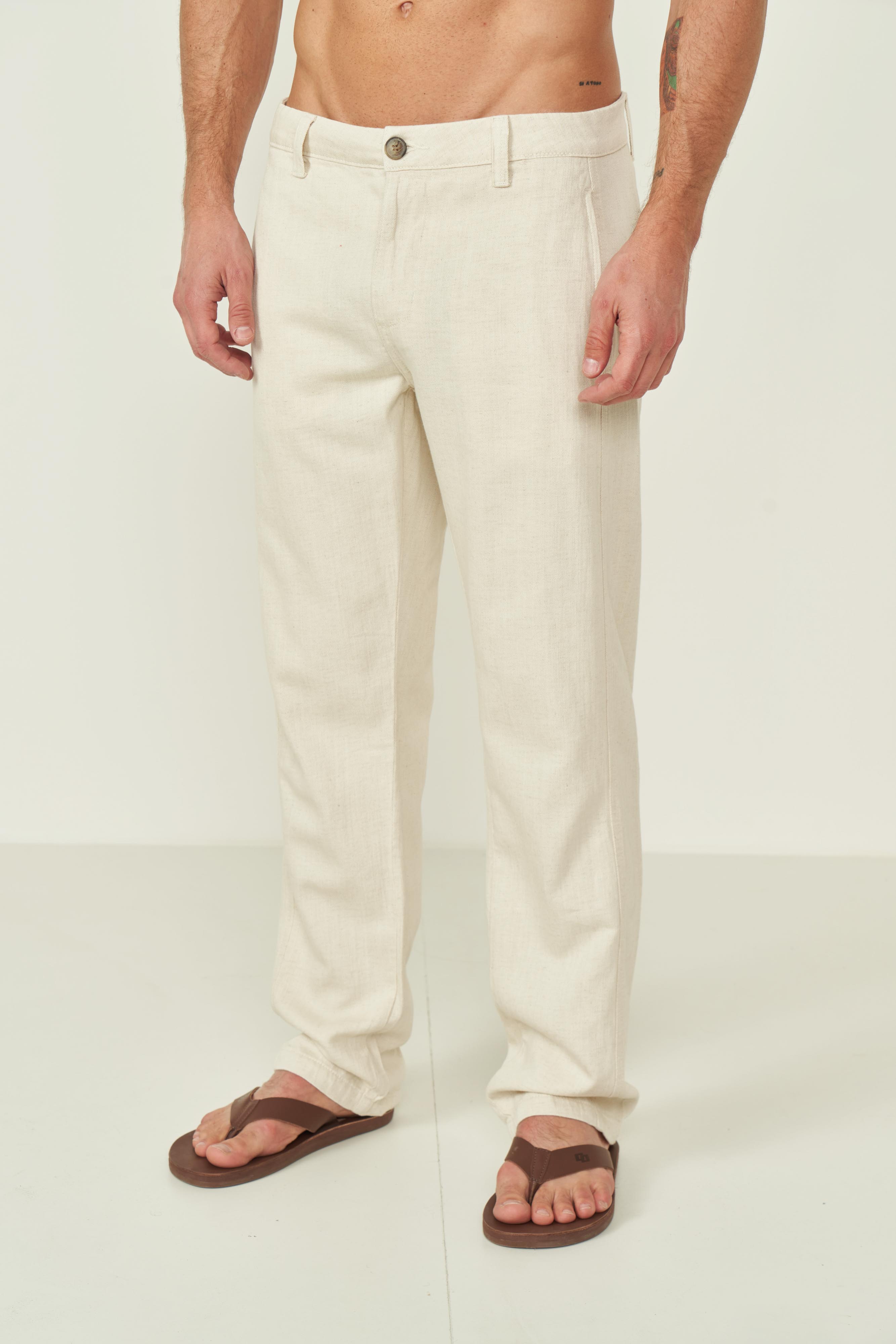CALÇA SARJA LINHO RETA 44 OFF/MARROM