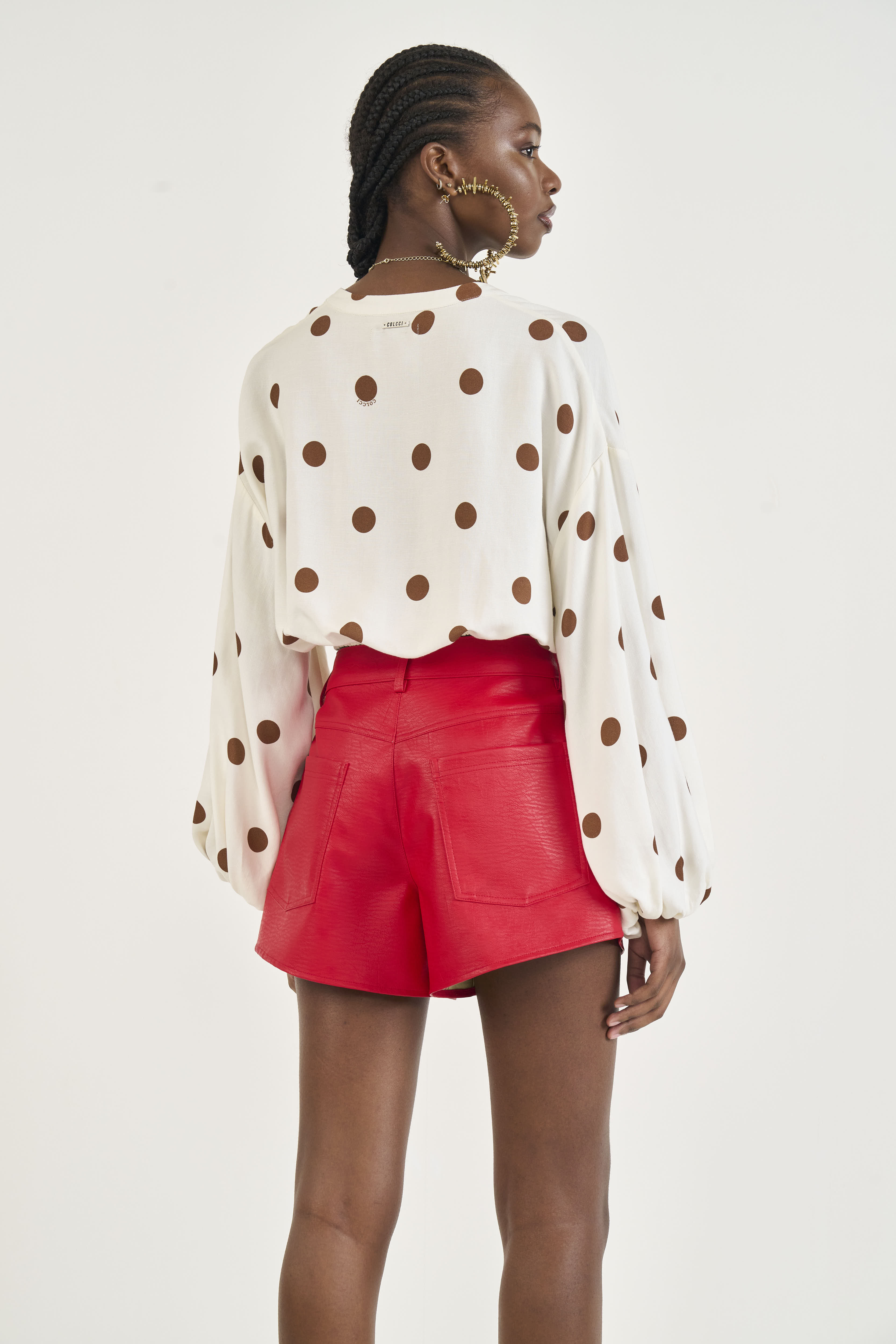 BLUSA LINHO ESTAMPADA M POA MARROM