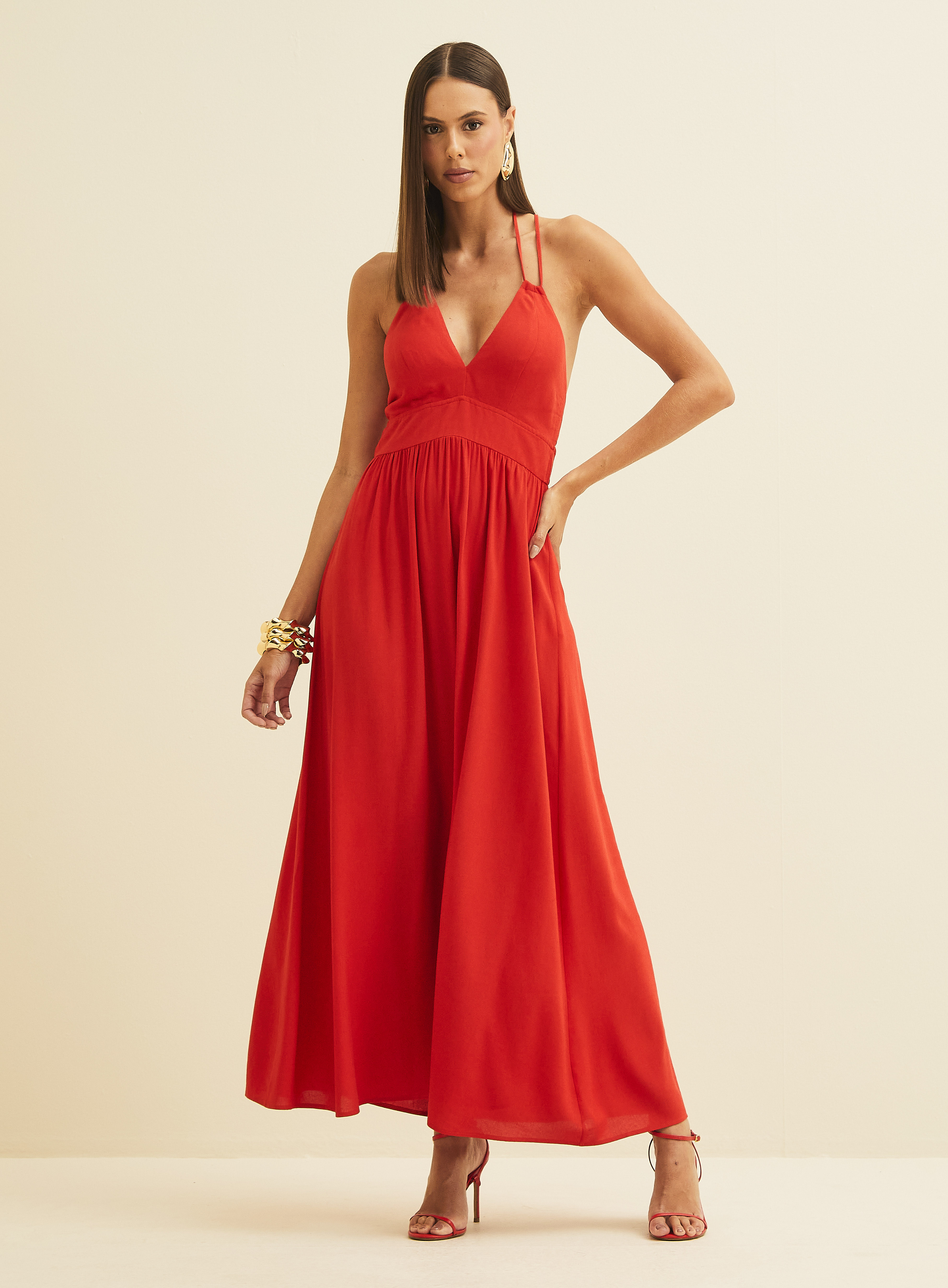 VESTIDO LINHO M VERMELHO