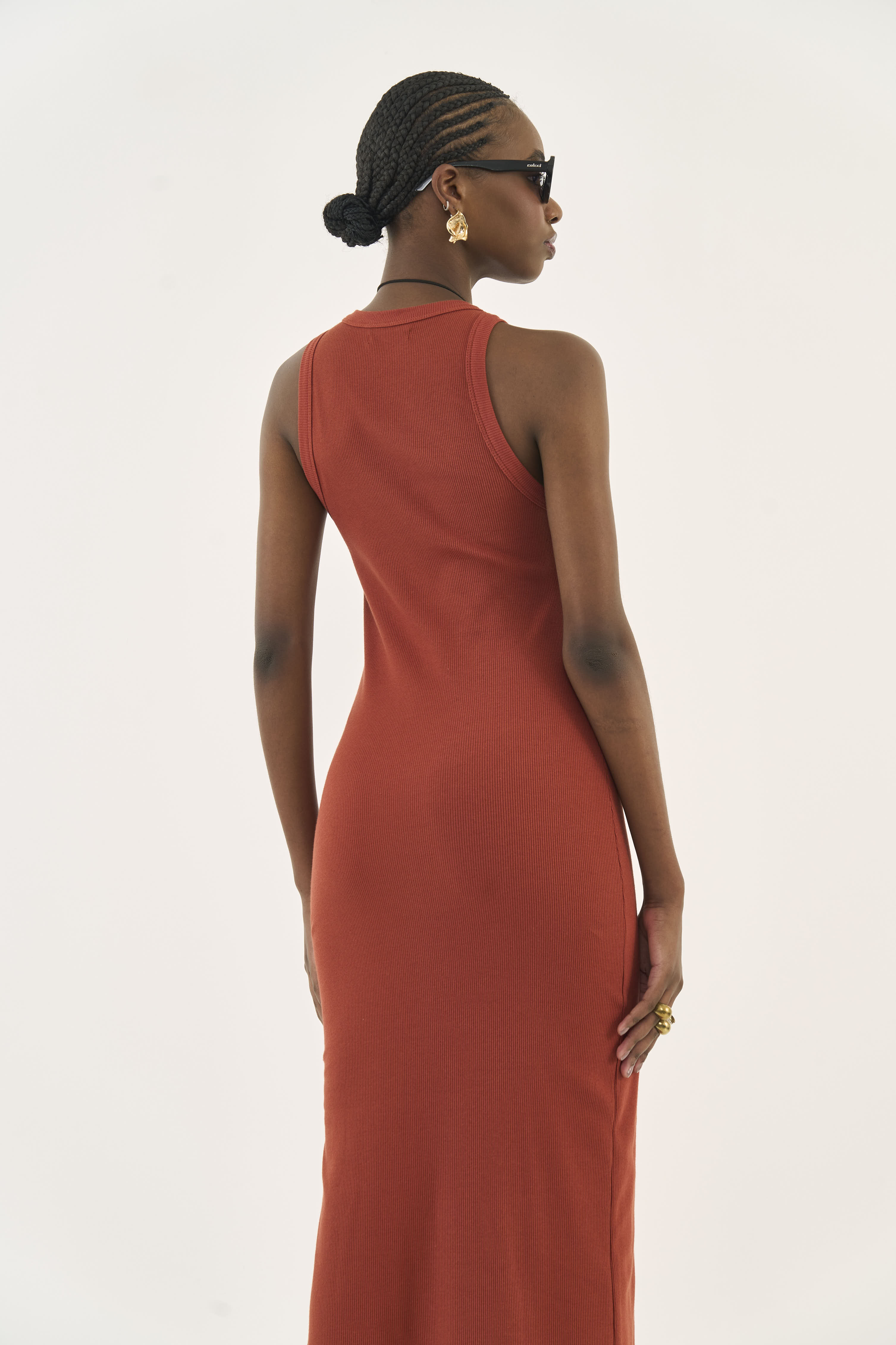 VESTIDO CANELADO PP MARROM BRICKLAN