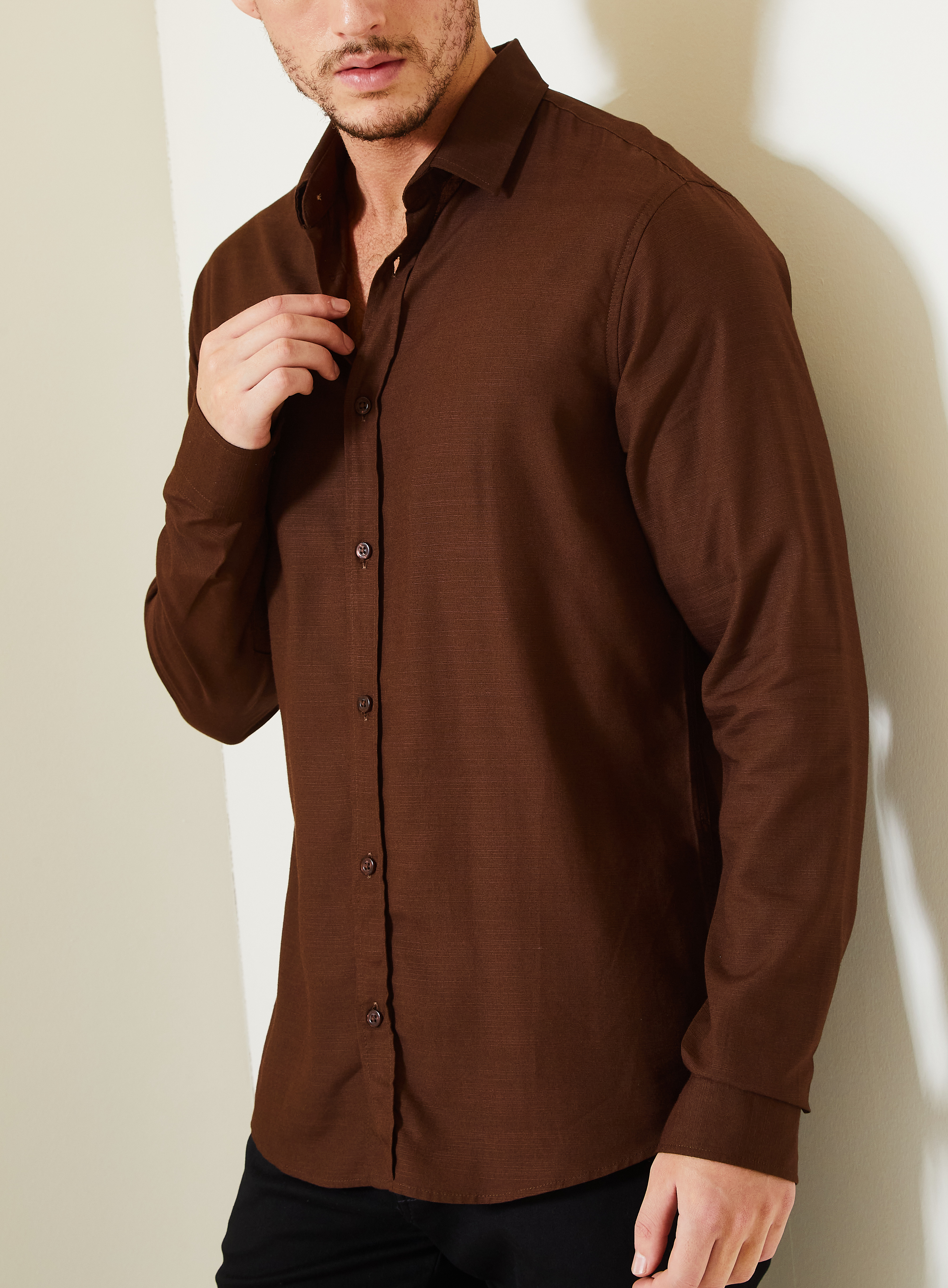CAMISA CASUAL GG MARROM NOBUCK