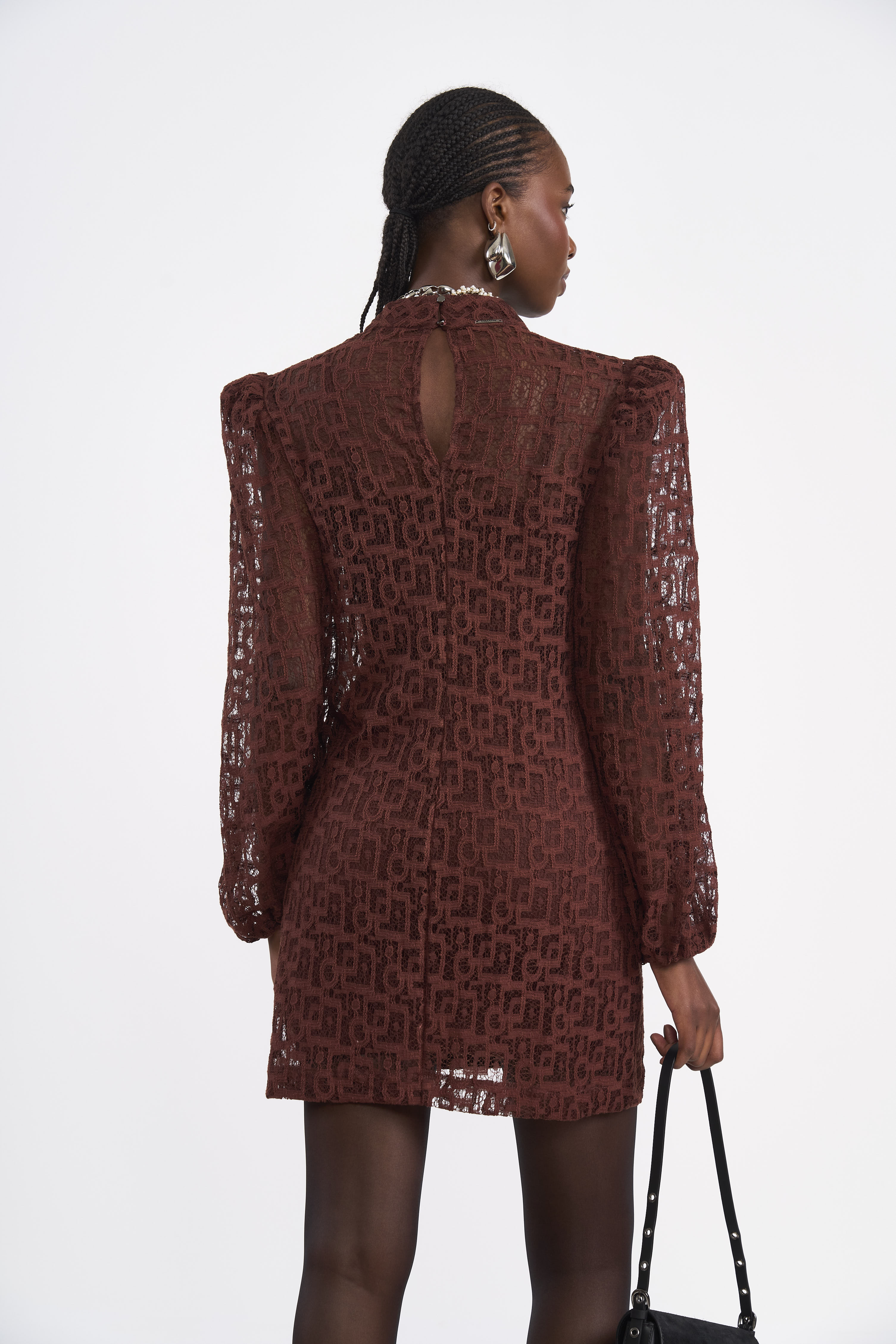 VESTIDO RENDA P MARROM BEATEN BROWN
