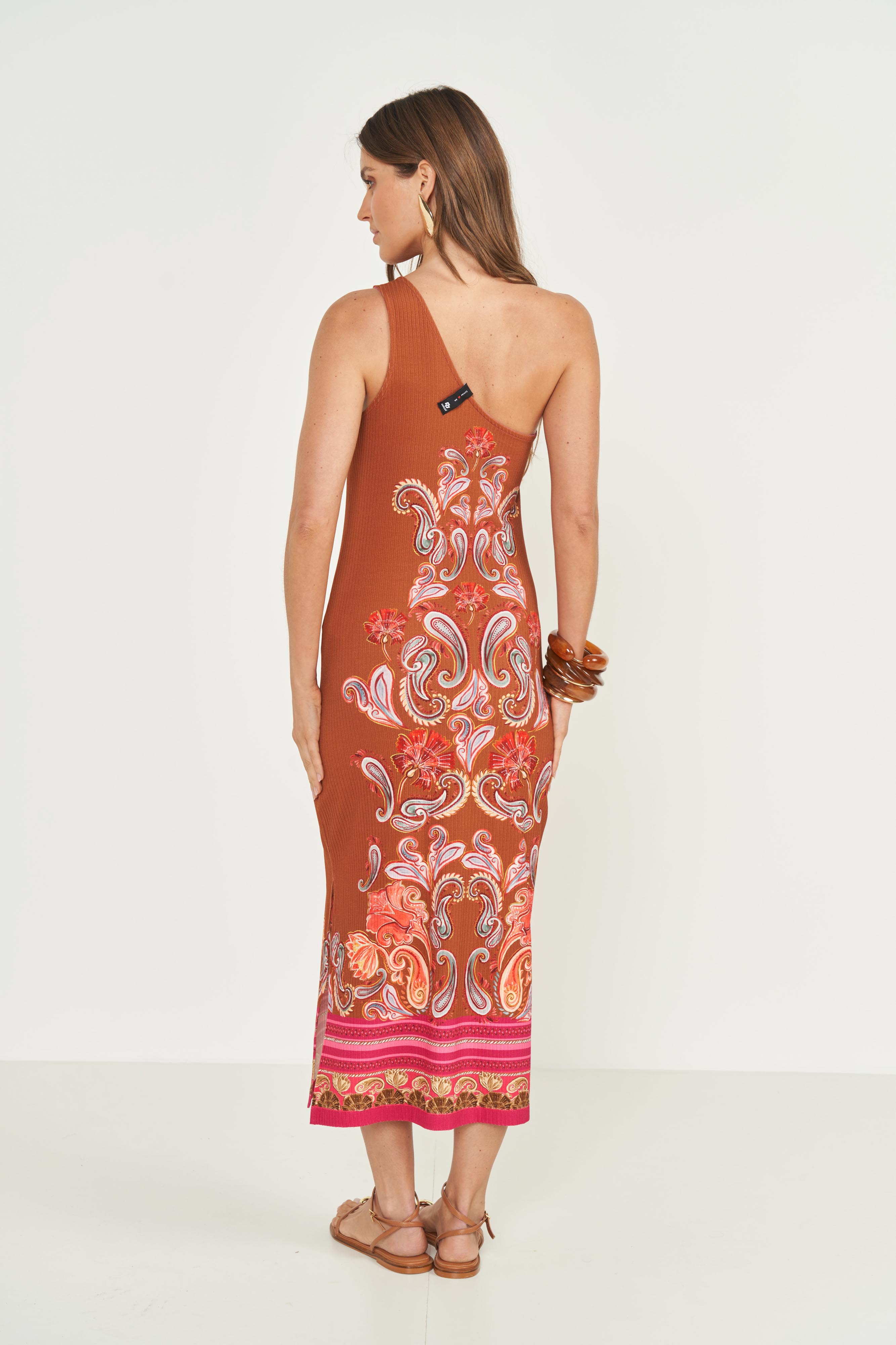VESTIDO CANELADO ESTAMPADO M CASHMERE BAB.II