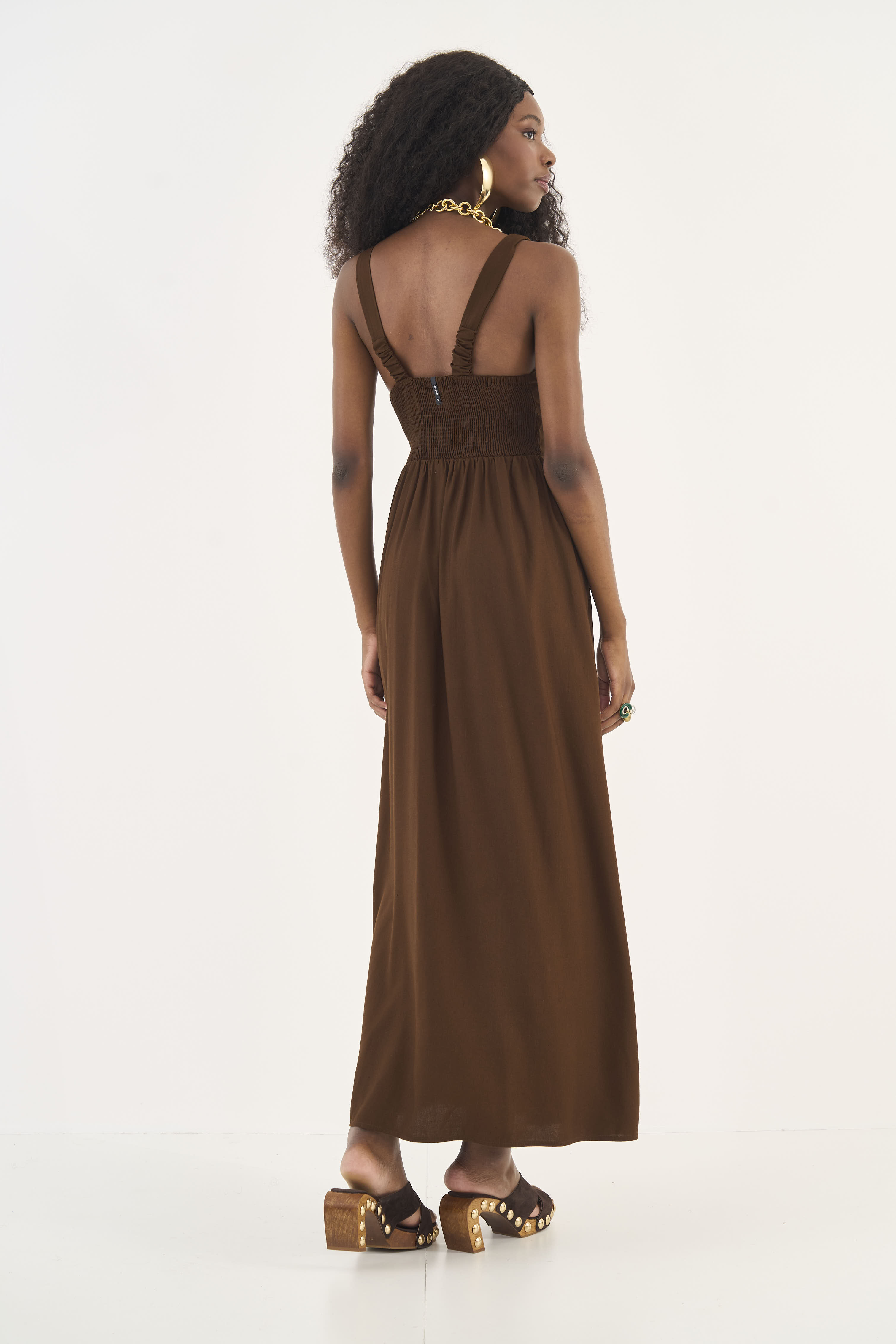 VESTIDO LINHO G MARROM NOBUCK