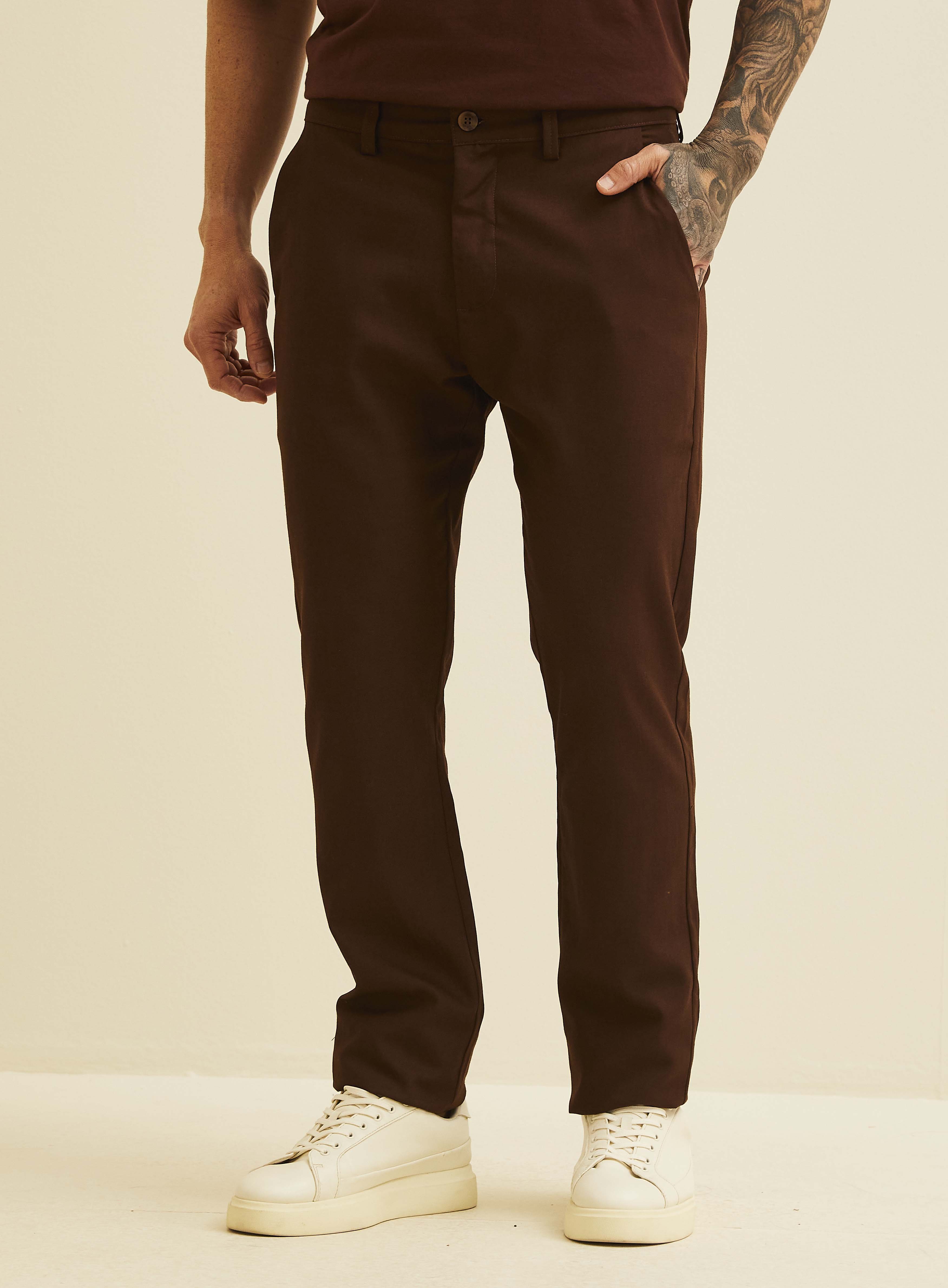 CALÇA LINHO 38 MARROM ROCCIA