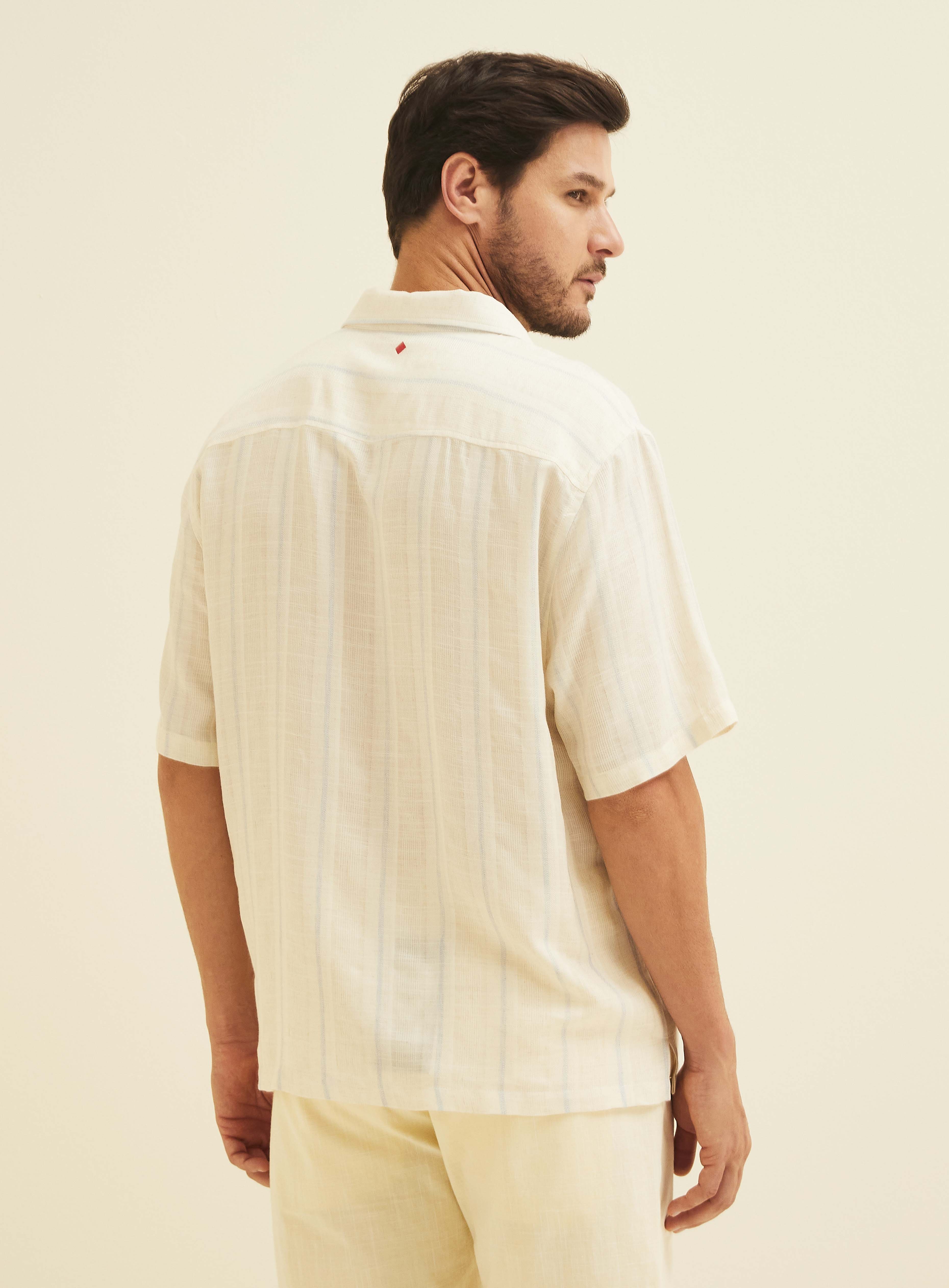 CAMISA LINHO VINTAGE OVER GG LISTRADO OFF