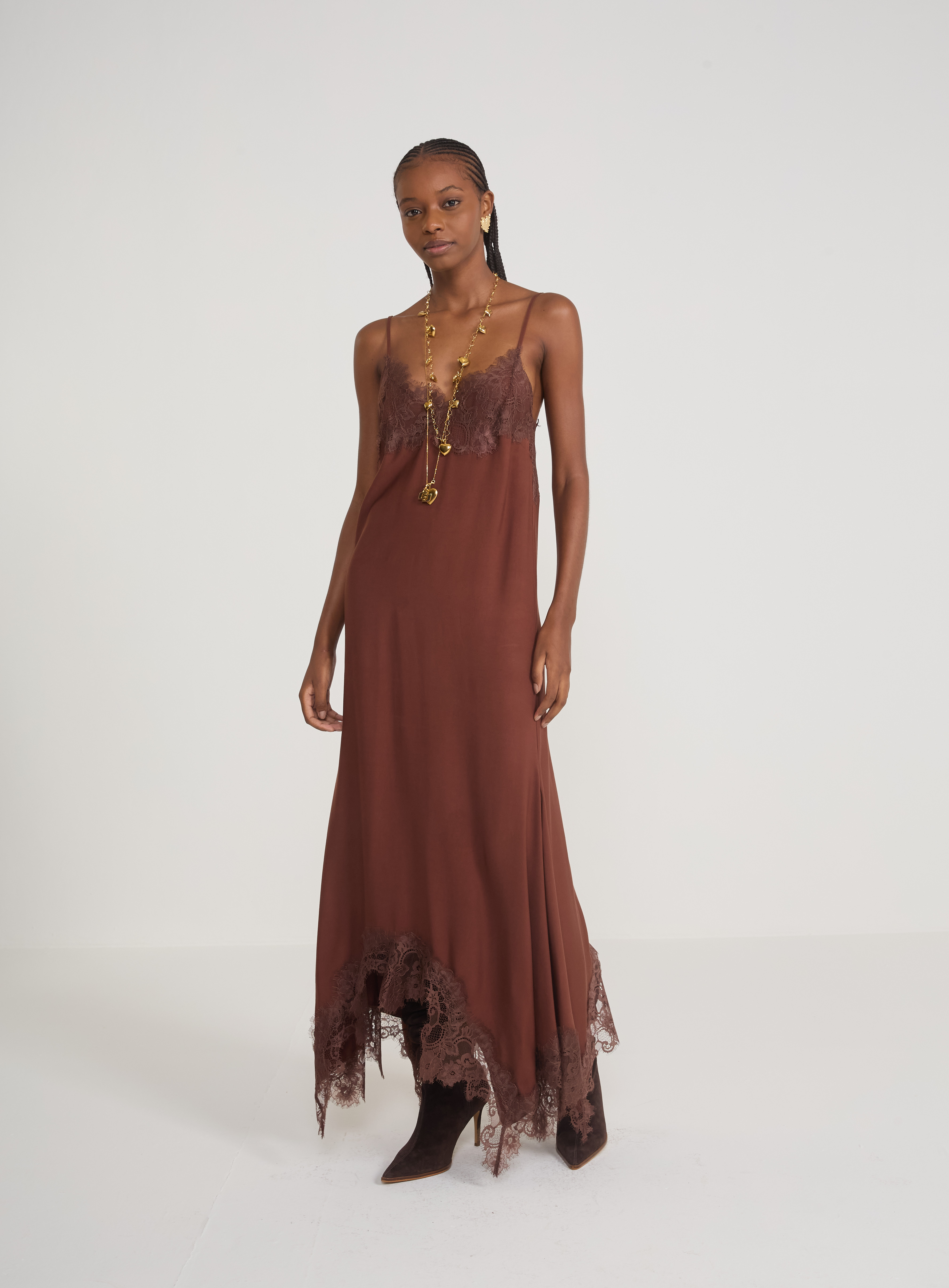 VESTIDO COLCCI G MARROM BEATEN BROWN