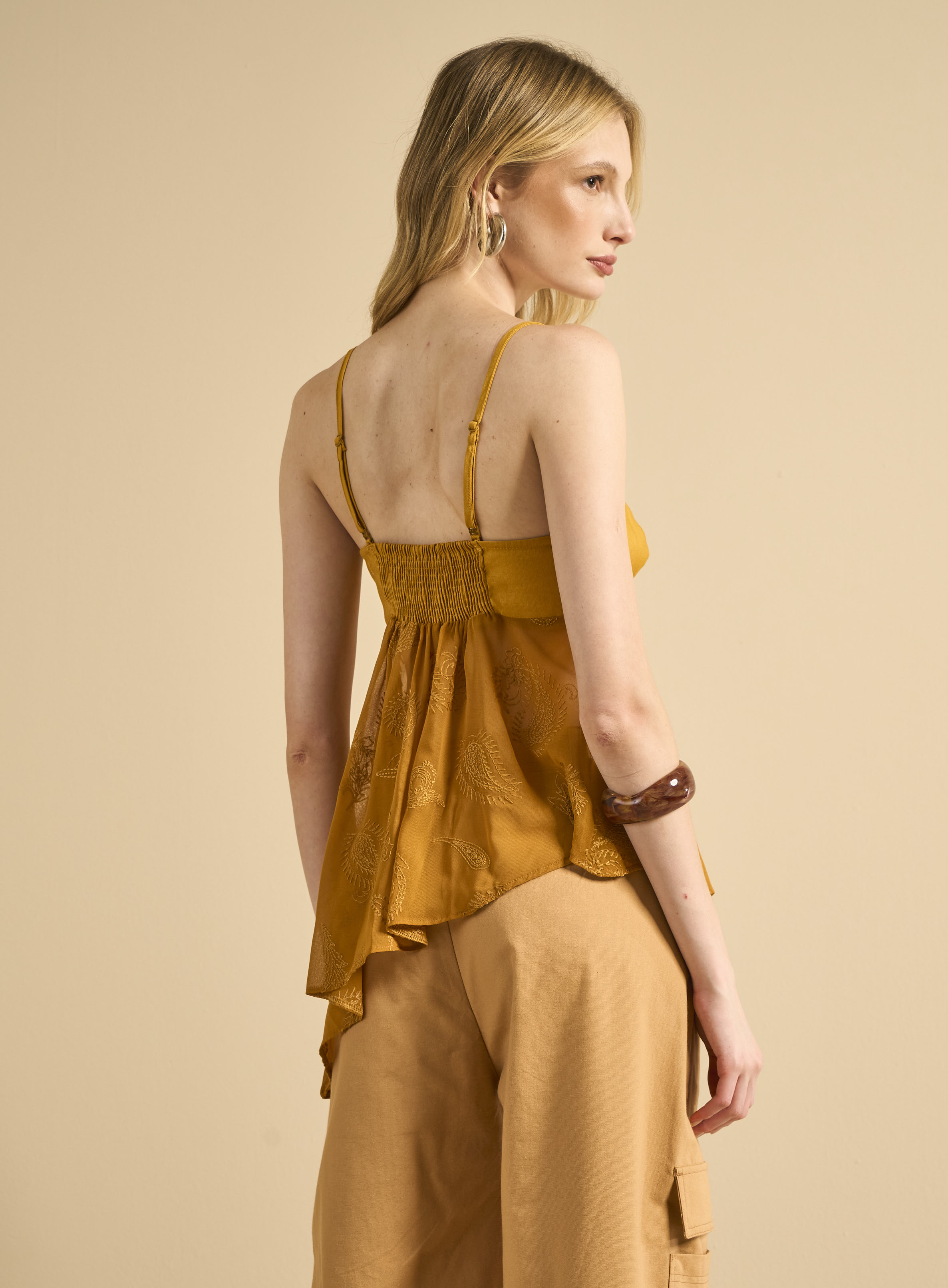 BLUSA BORDADA DETALHE LINHO P AMARELO SWIFT