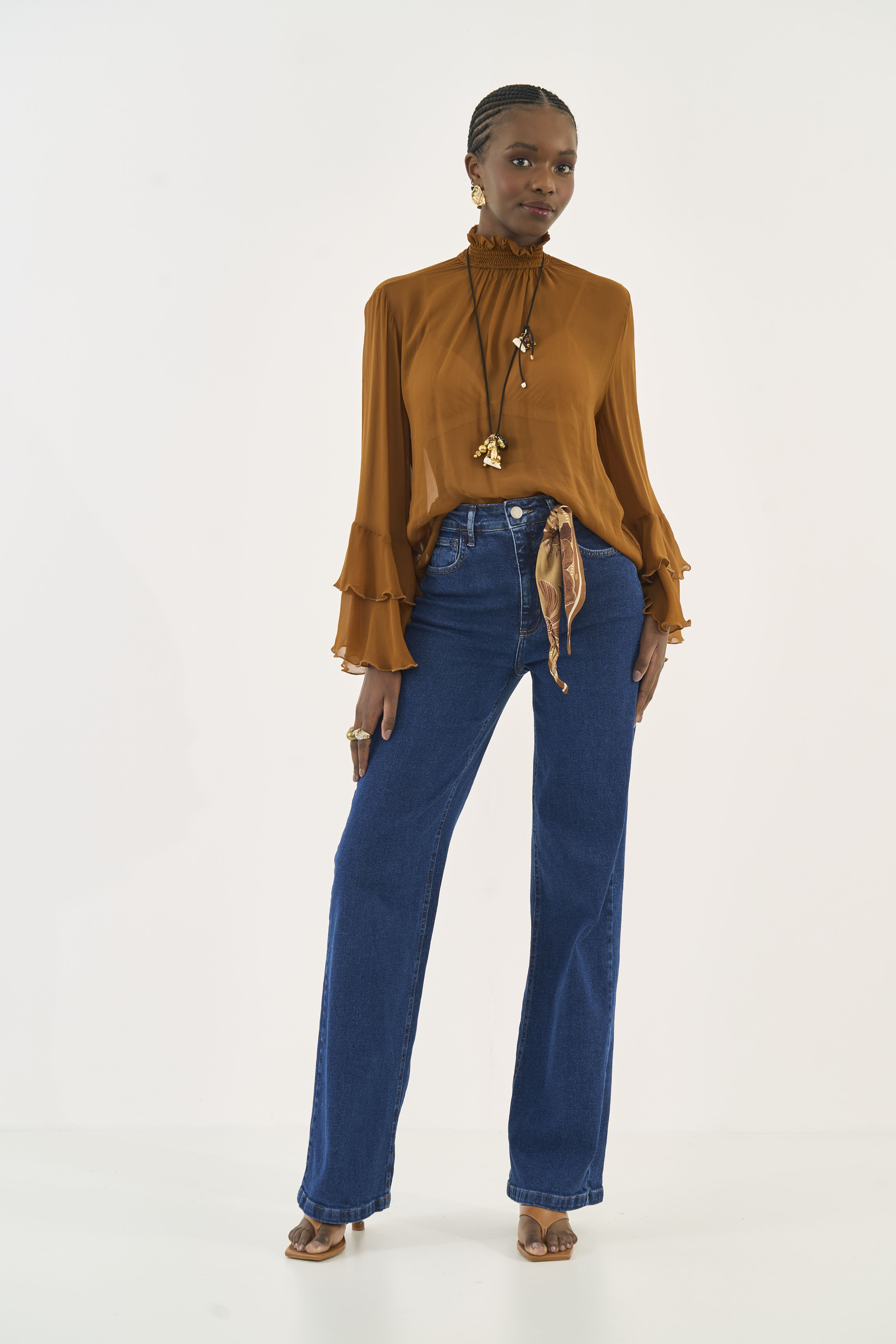 CALÇA JEANS JULIETTE COM LENÇO 44 INDIGO