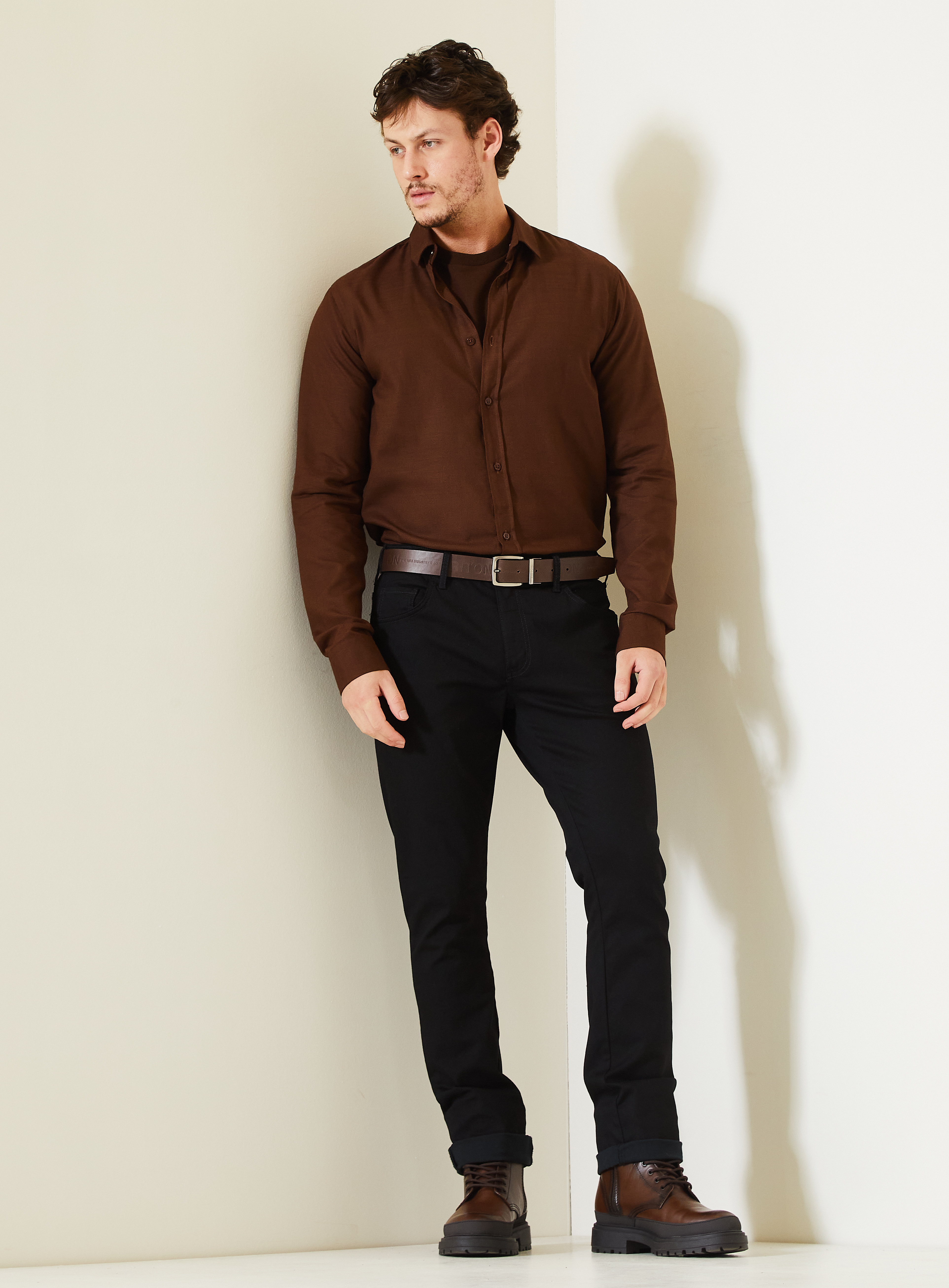 CAMISA CASUAL GG MARROM NOBUCK