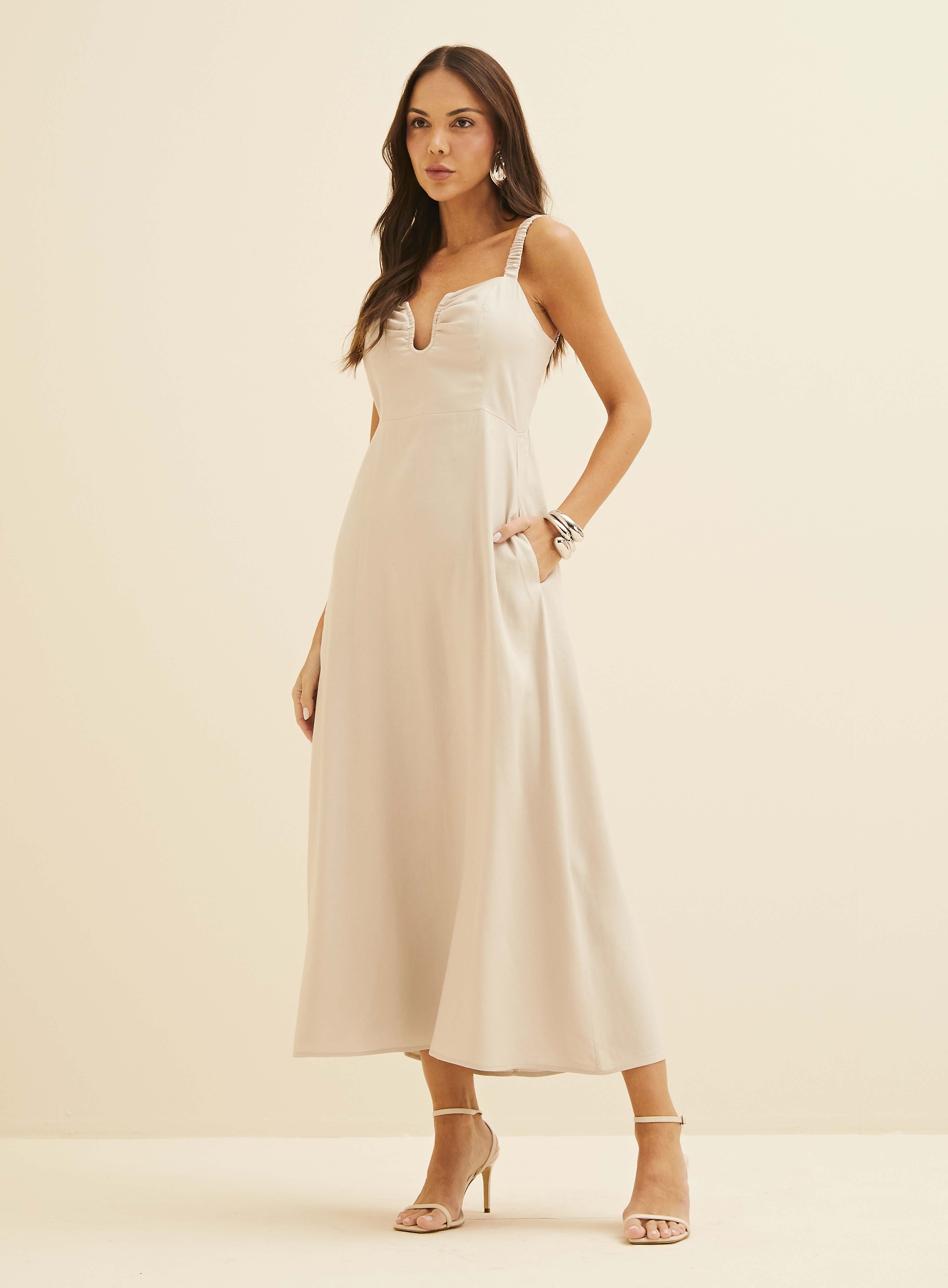 VESTIDO LINHO G BEGE ESQUILO