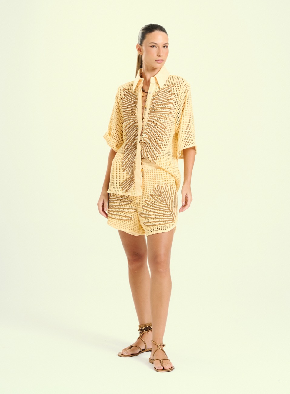 CAMISA DETALHE LINHO BORDADA M AMARELO SUNSHIN