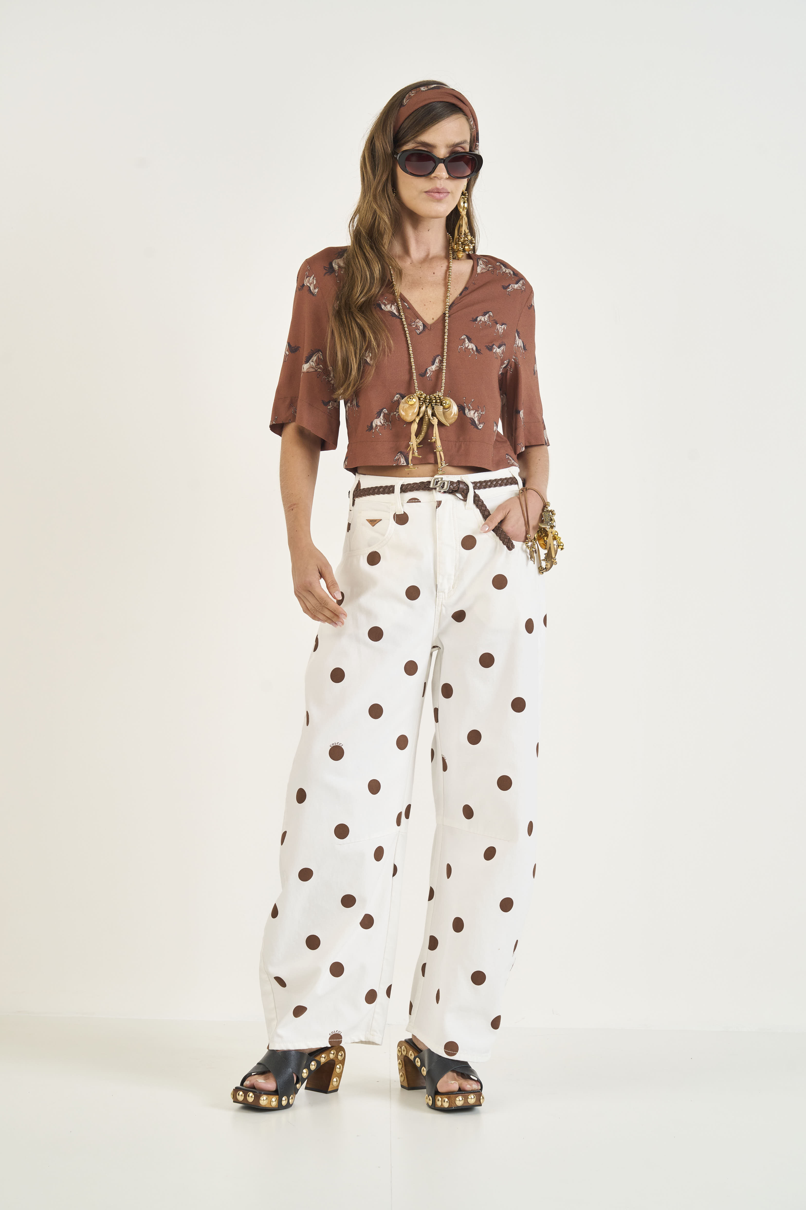 CALÇA SARJA BARRIL ESTAMPADA 44 POA QUADRO