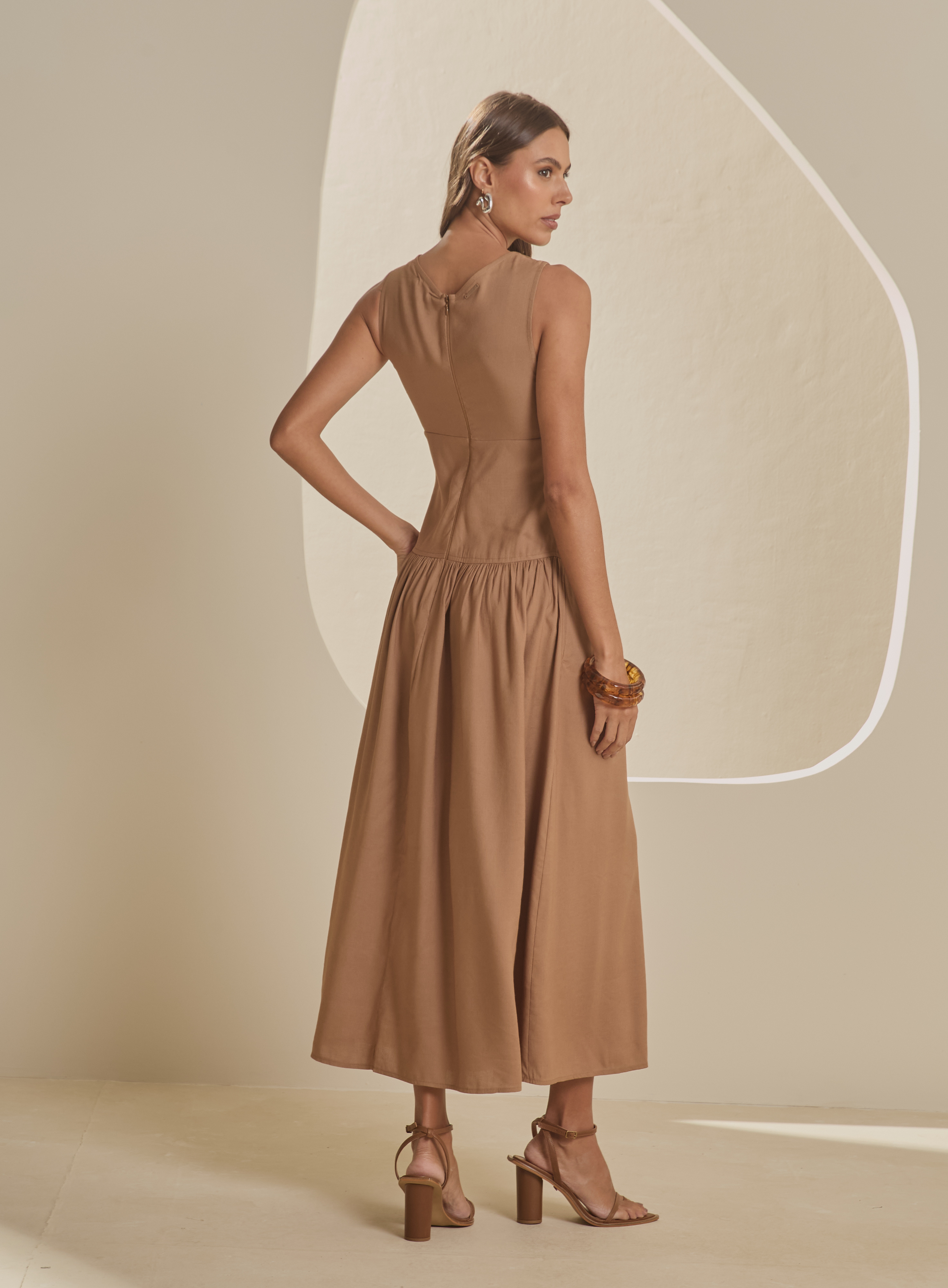 VESTIDO LINHO G MARROM TIMUR