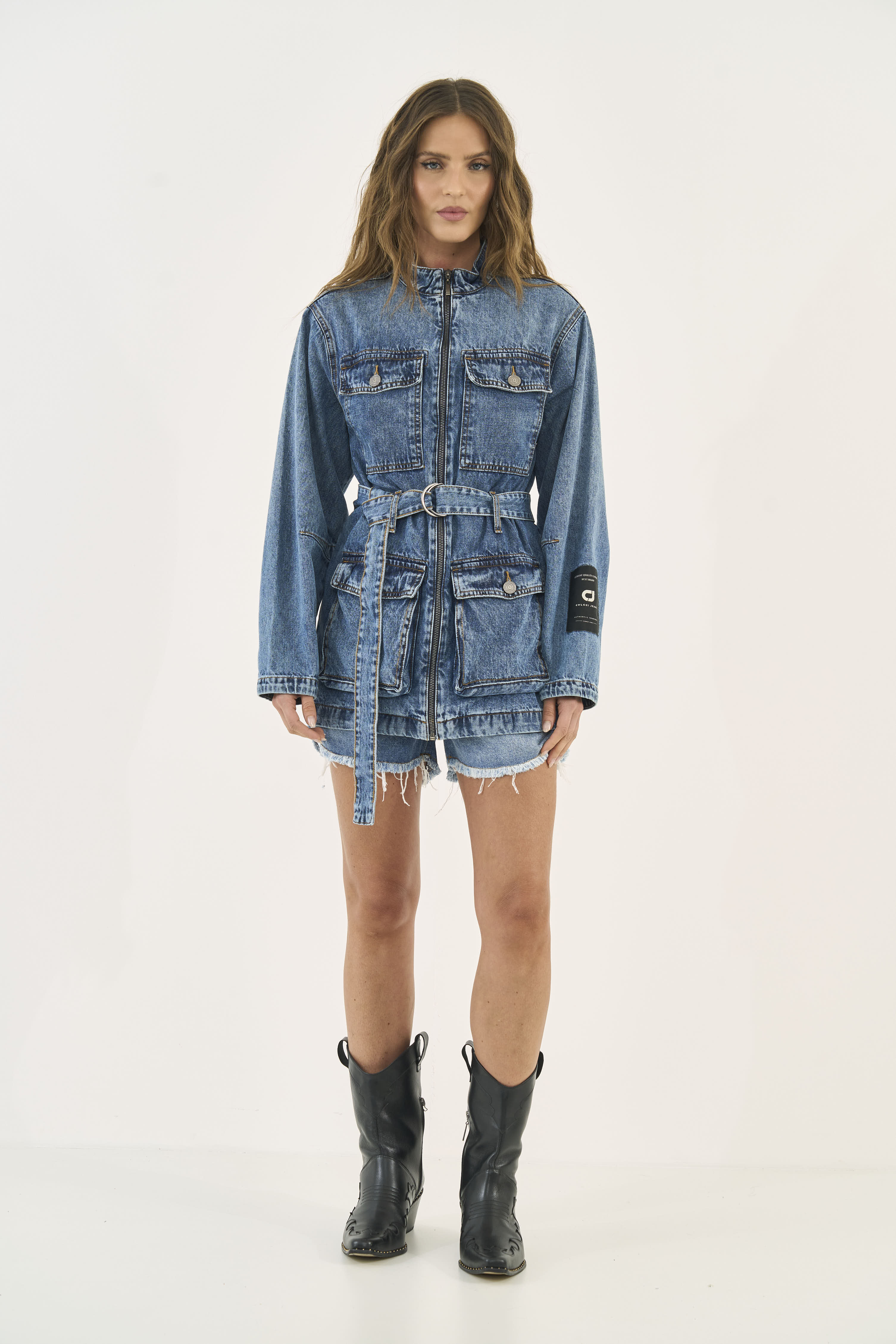PARKA JEANS COM CINTO G INDIGO