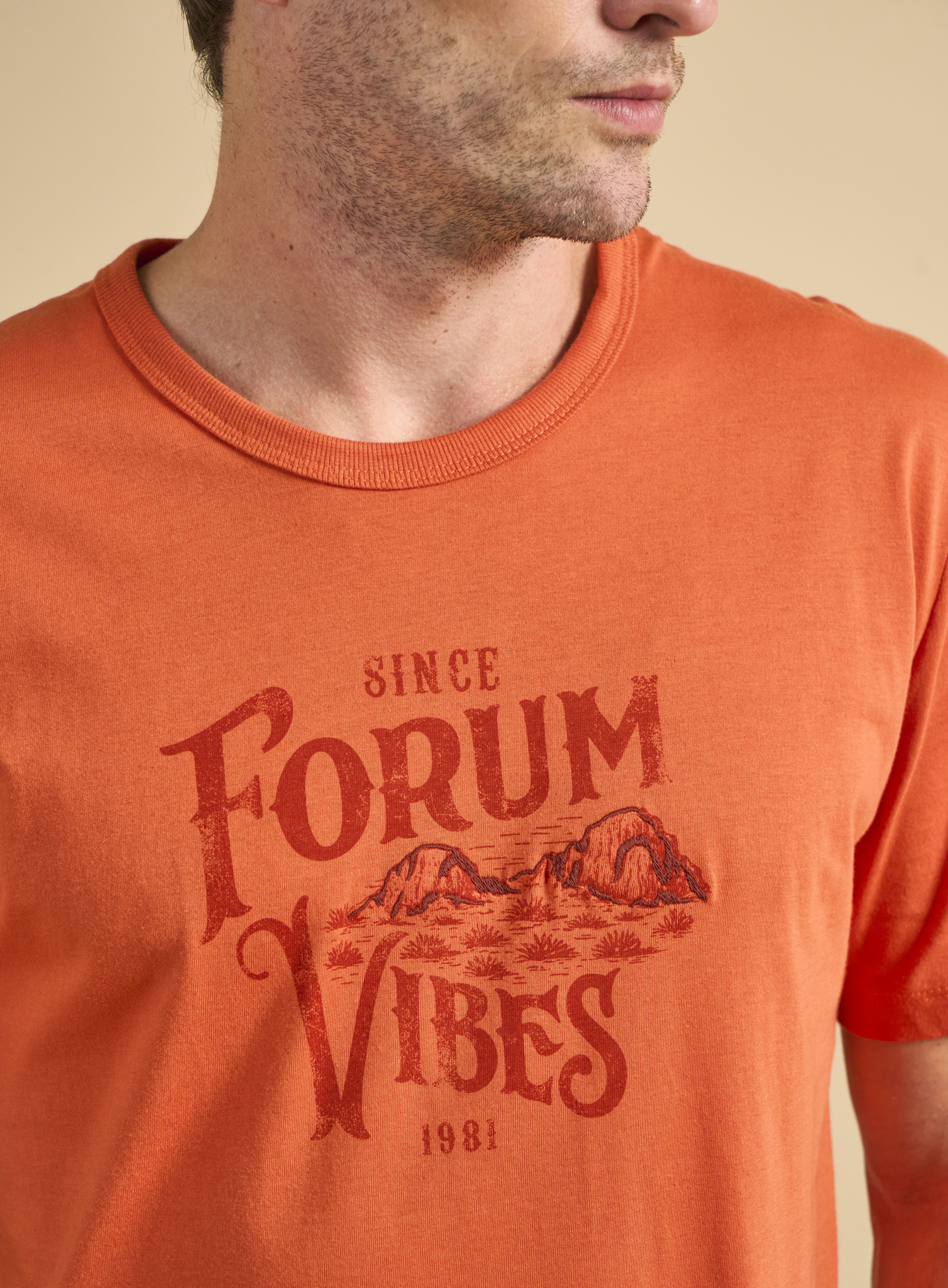 CAMISETA ESTAMPADA E BORDADA M LARANJA ANKE