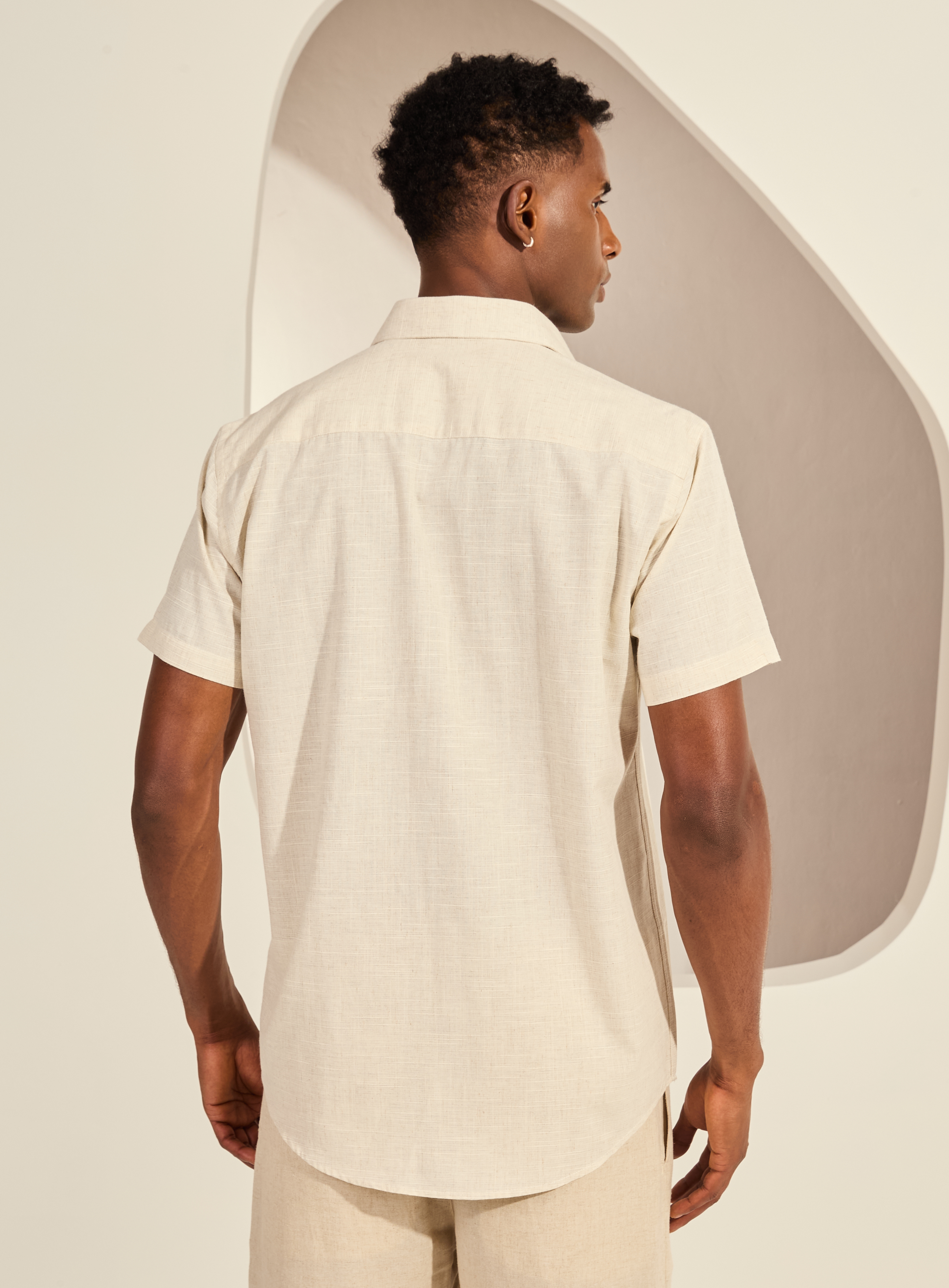CAMISA LINHO RELAX G BEGE/CINZA