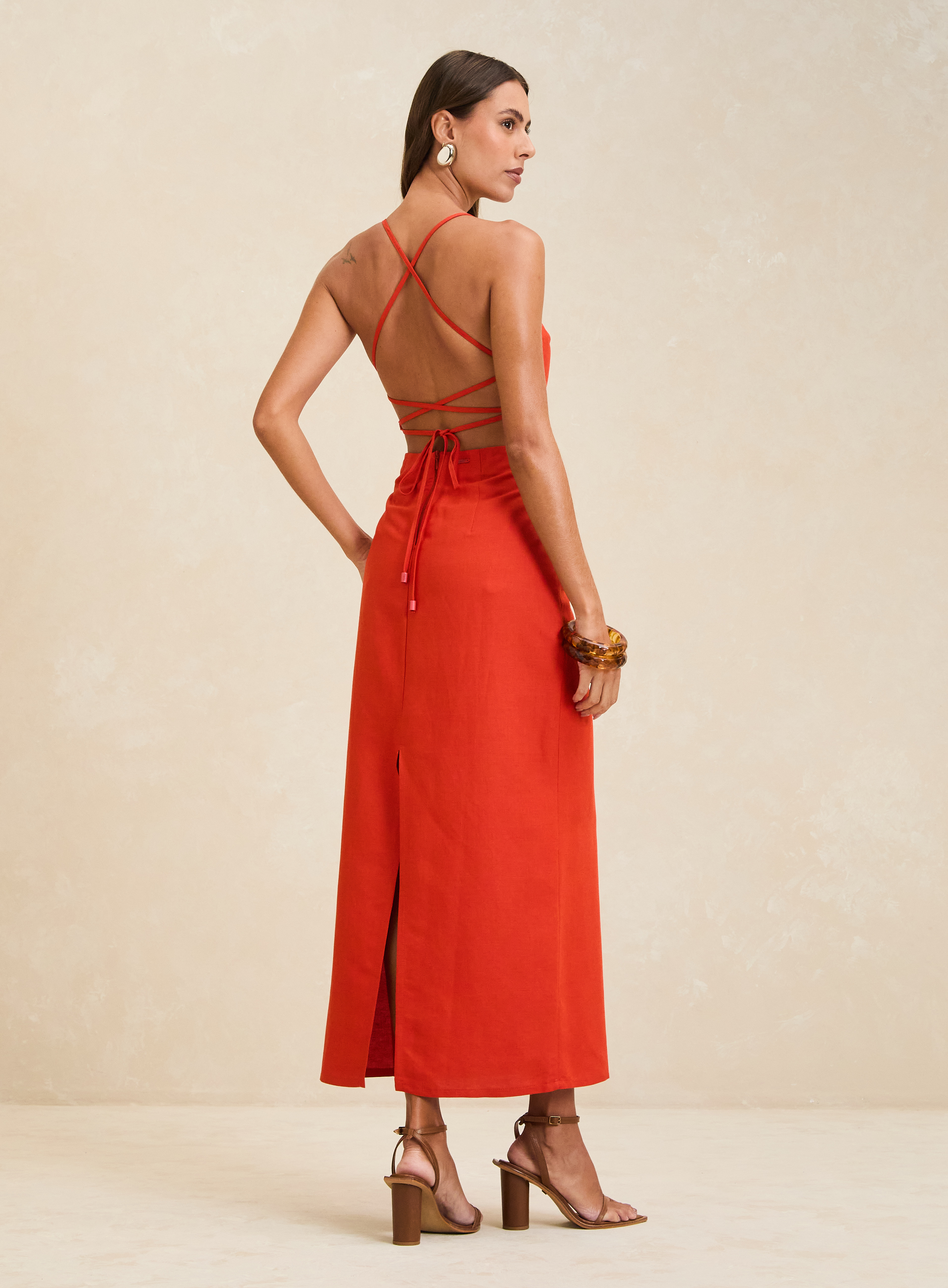 VESTIDO LINHO M LARANJA SARDONI
