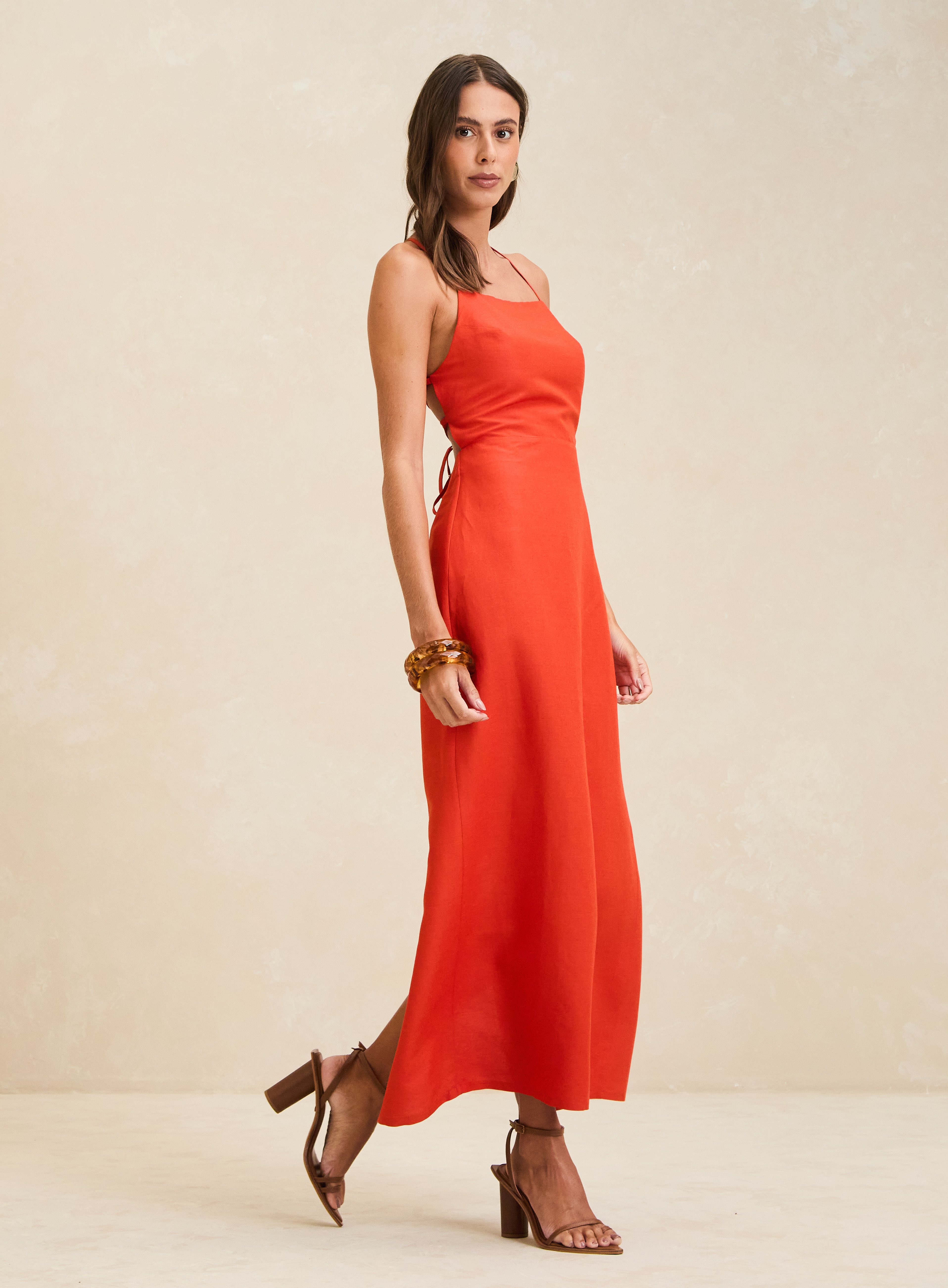 VESTIDO LINHO M LARANJA SARDONI