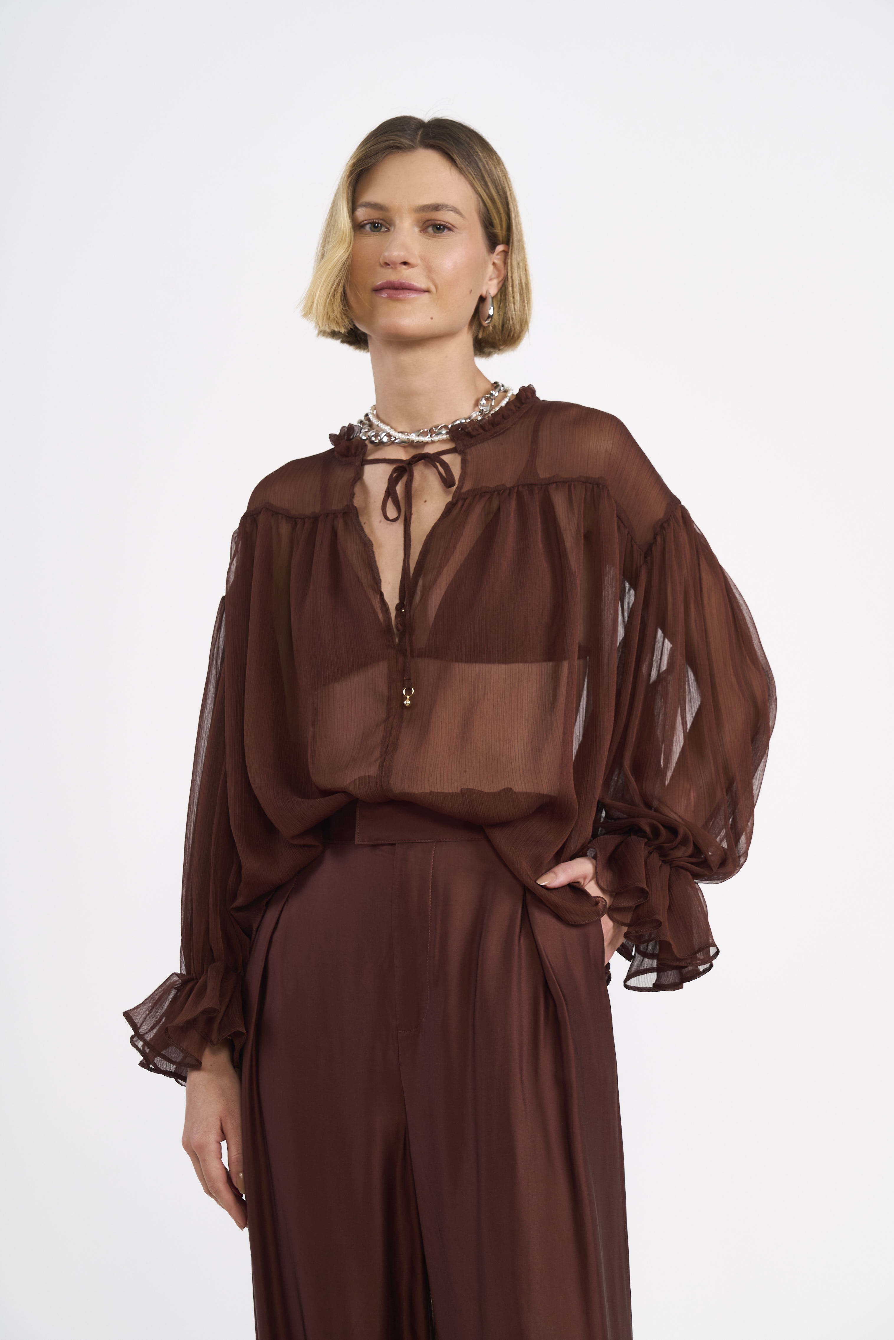 BLUSA COLCCI M MARROM BEATEN BROWN