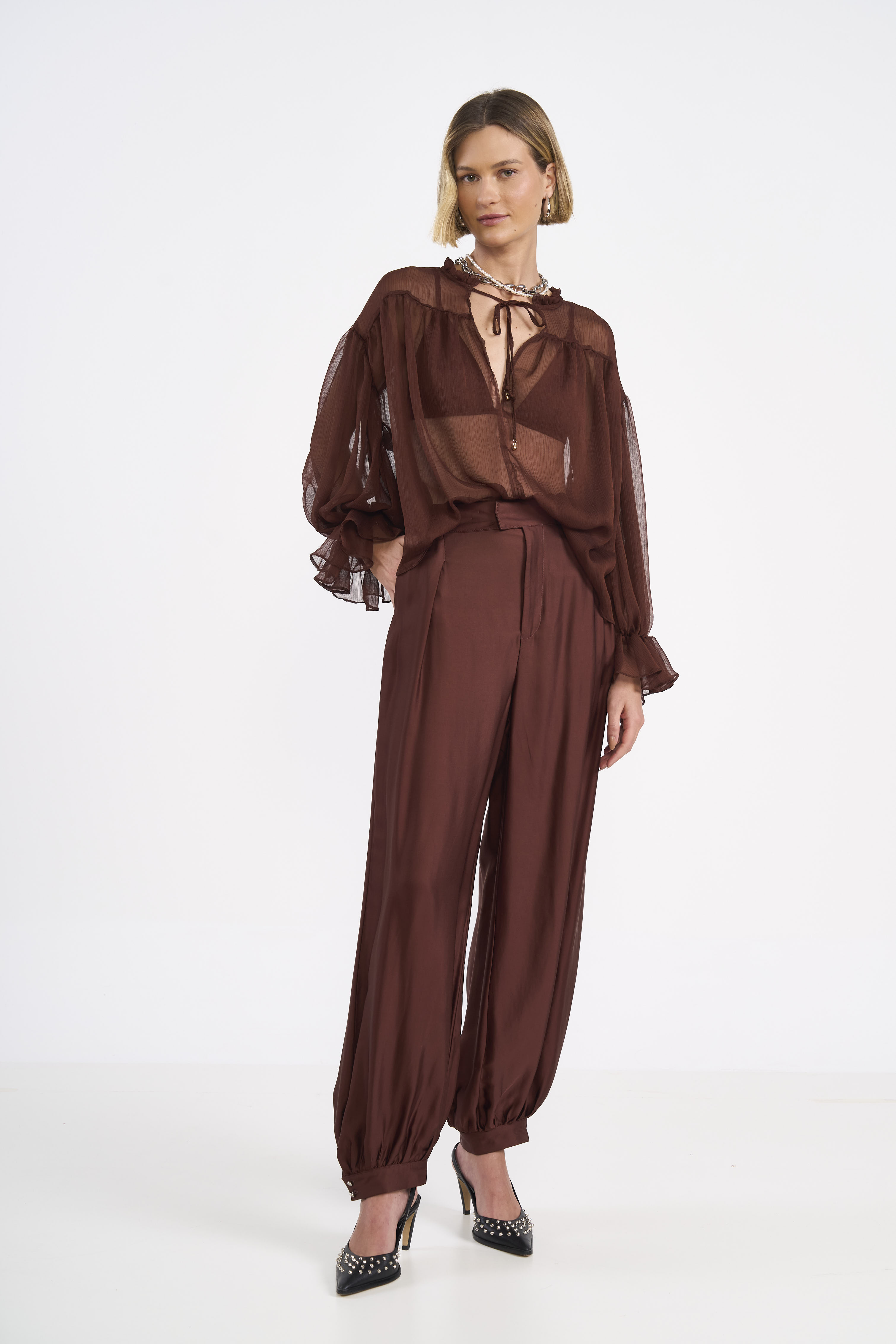 BLUSA COLCCI M MARROM BEATEN BROWN