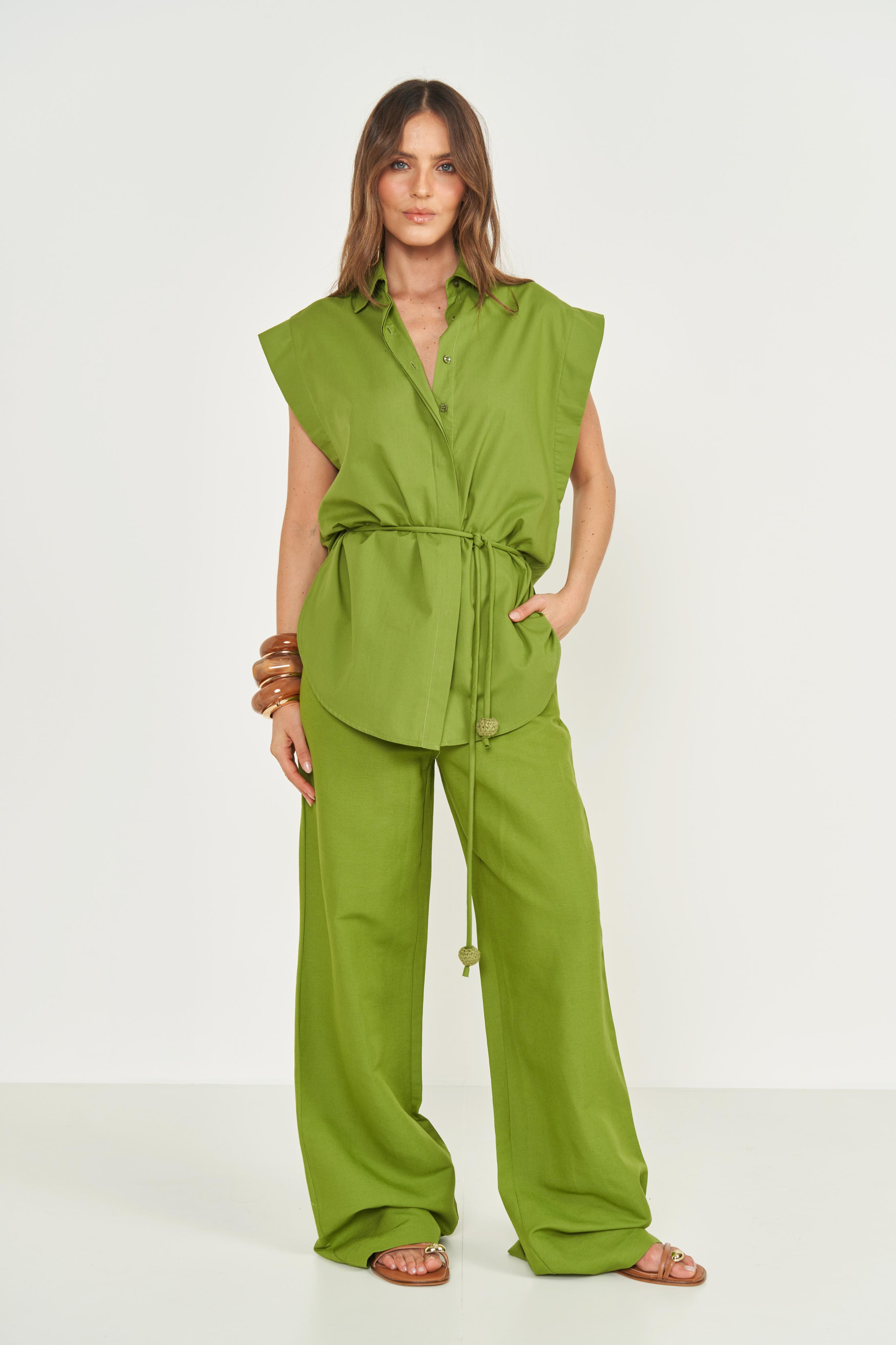 CALÇA LINHO M VERDE YUCA