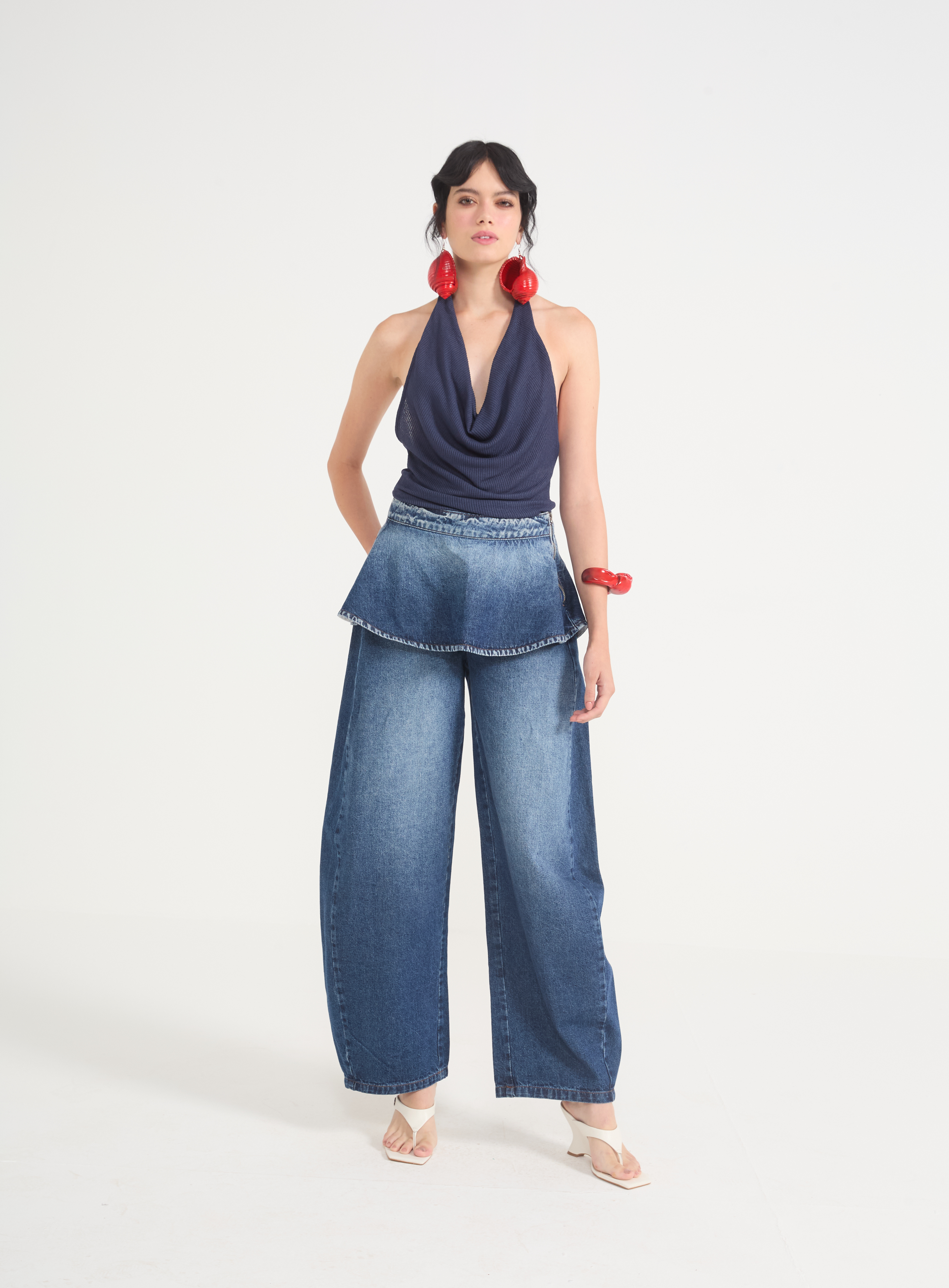 CALÇA JEANS COM SOBREPOSIÇÃO 38 INDIGO