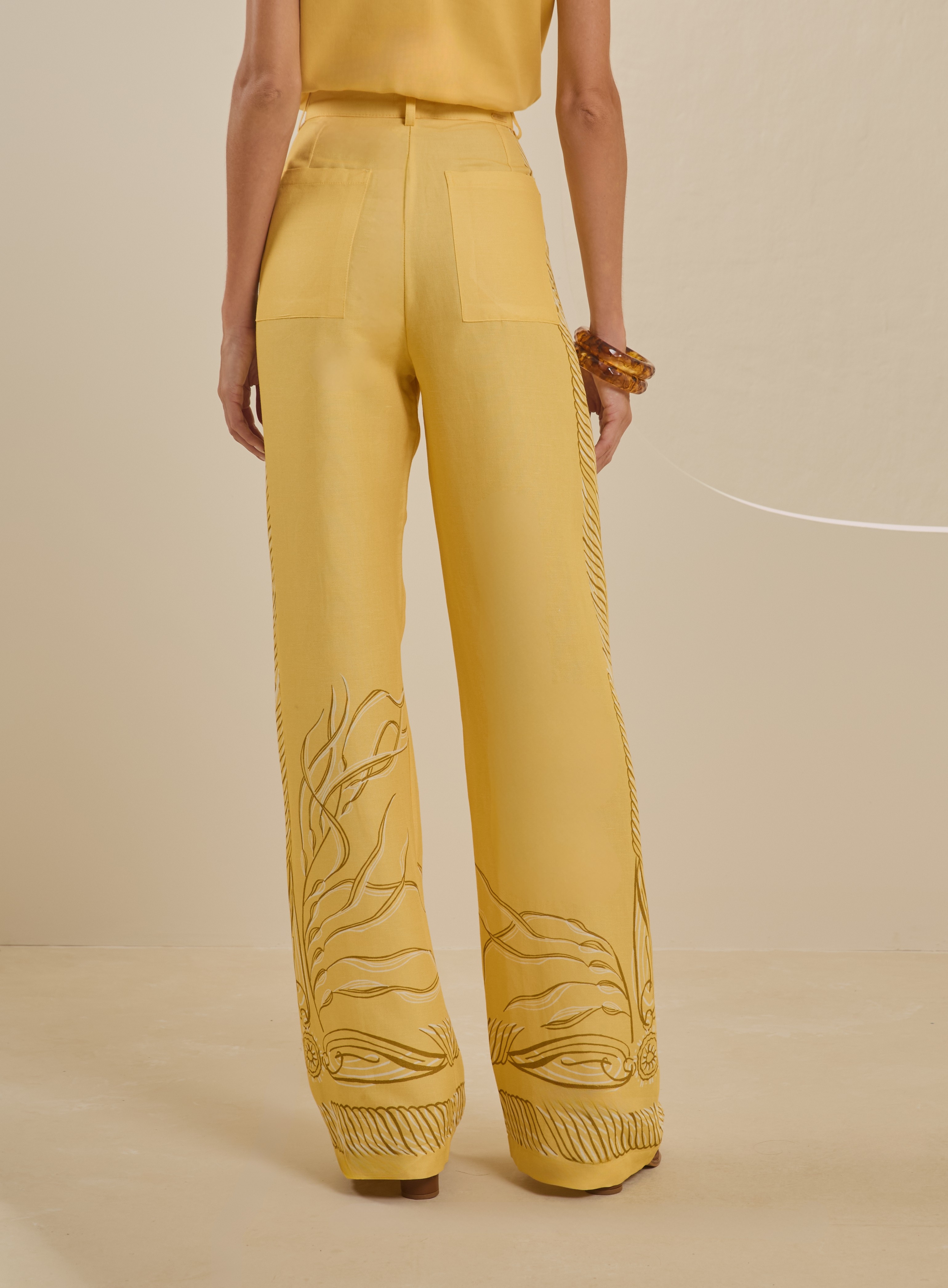 CALÇA LINHO ESTAMPADA M MARE SOLAR
